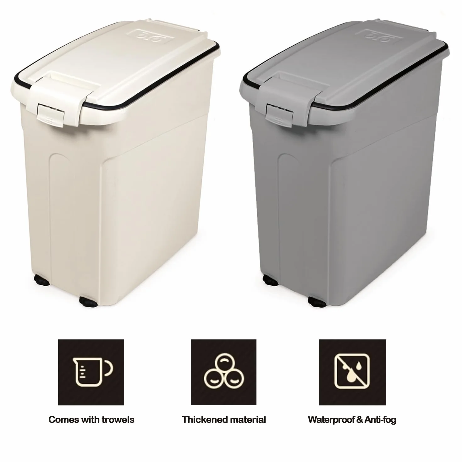 BPS Contenedor de Comida para Mascotas Caja de Alimentos Pienso 54L Tapa Abatible Hermética con Pala para Perros y Gatos (L: Blanco) BPS-4159BL