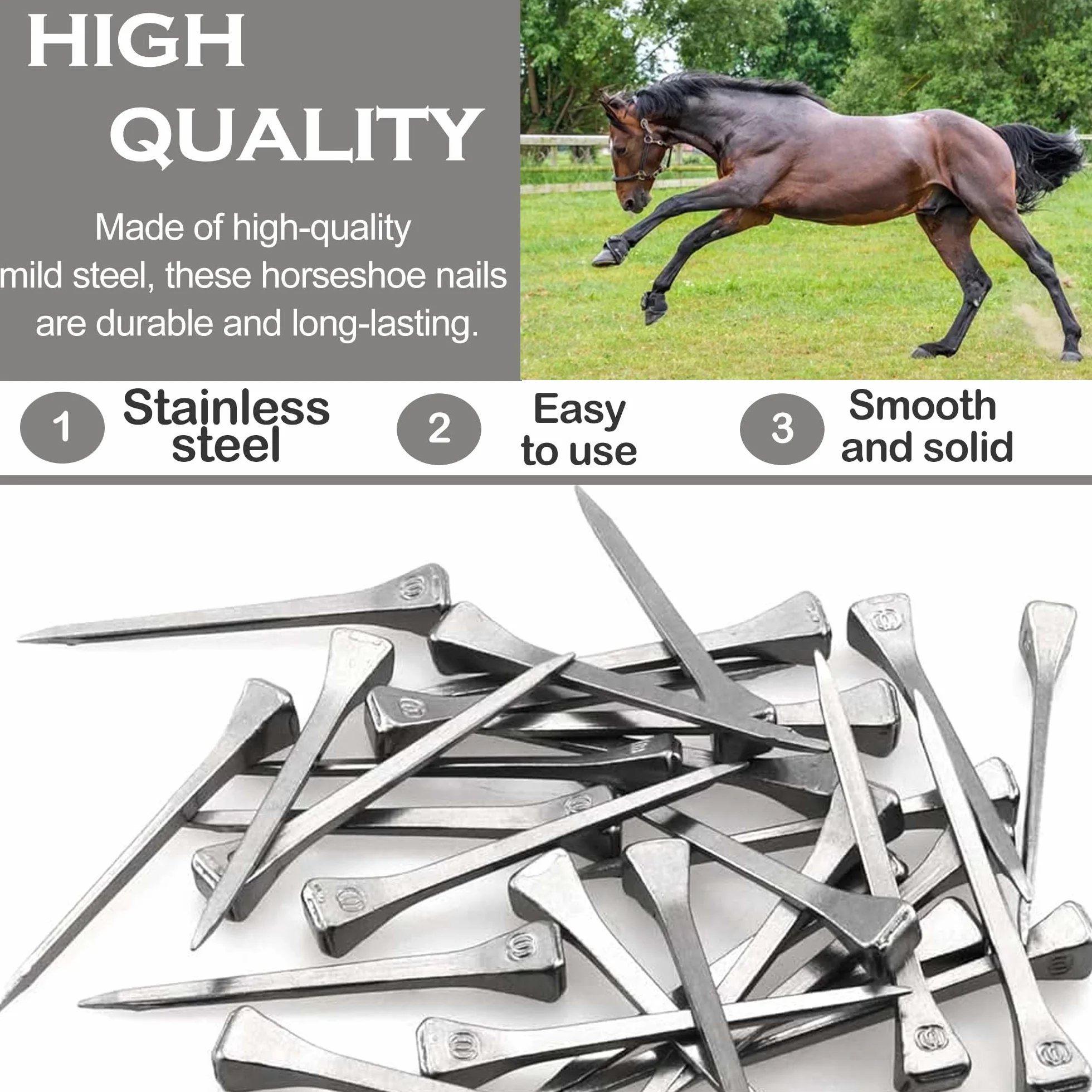 30 Piezas Clavo de Herradura, Clavos de Acero E6 para Carreras de Caballos, Herraduras de Caballo Accesorios