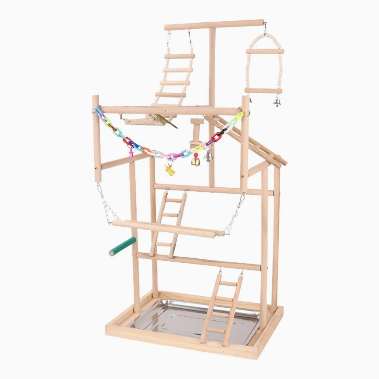 Puesto de para Madera para Loros, Parque Infantil con Juguetes interactivos y escaleras para trepar, Espacio Seguro para Hacer Ejercicio para