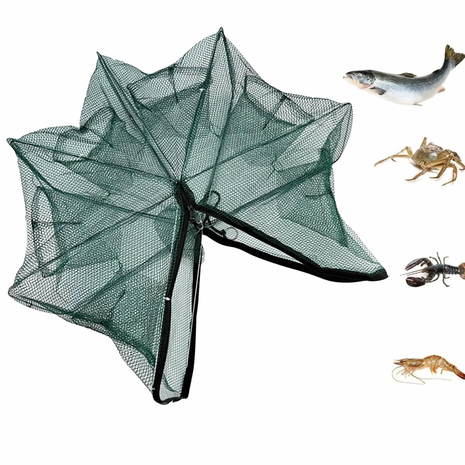 Red de Pesca Plegable Cremallera 6 Agujeros Automática Nailon Trampa Peces Cangrejo