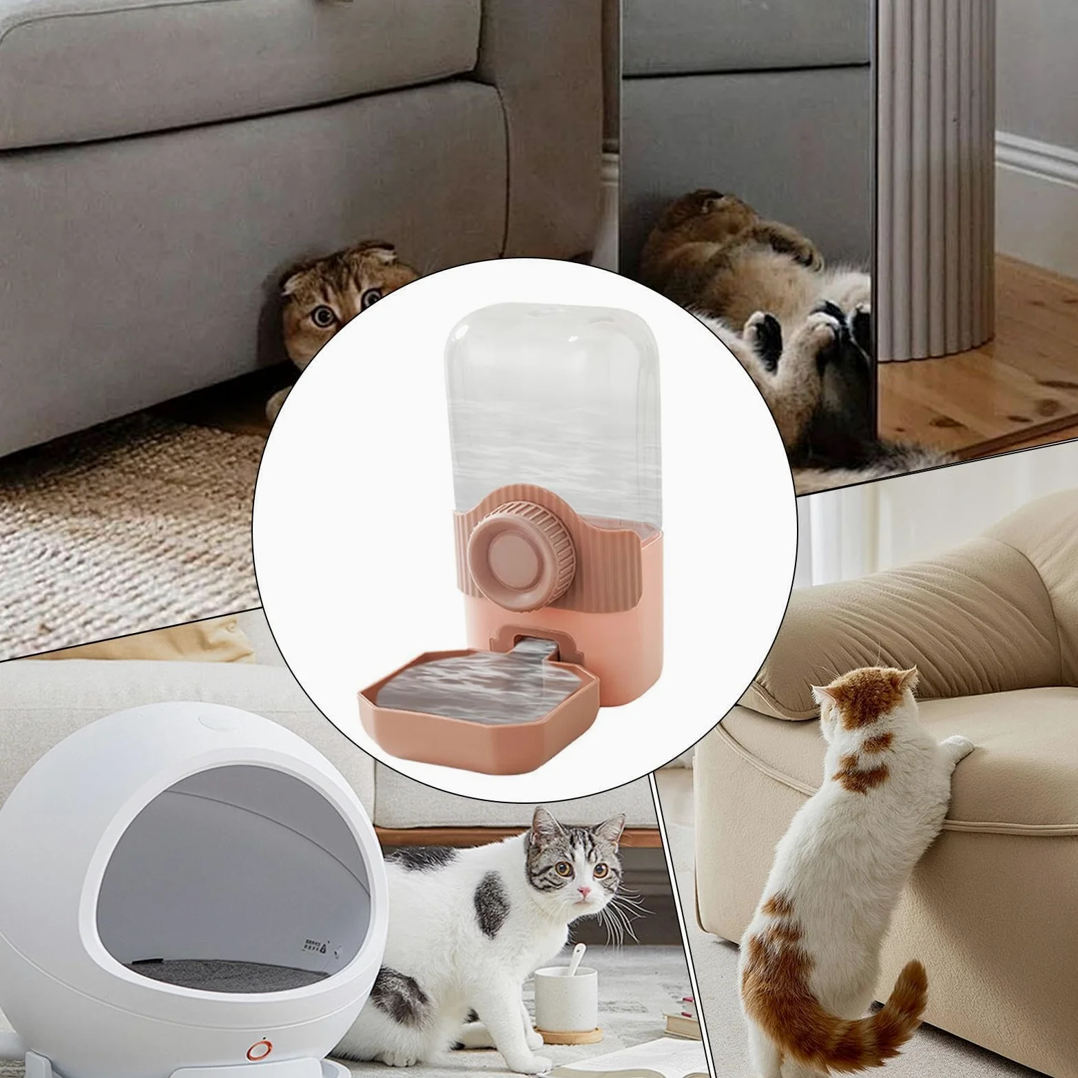 comedero automático para Gatos, Dispensador de Agua Colgante for Gatos | Comedero automático for Gran Capacidad(Pink)