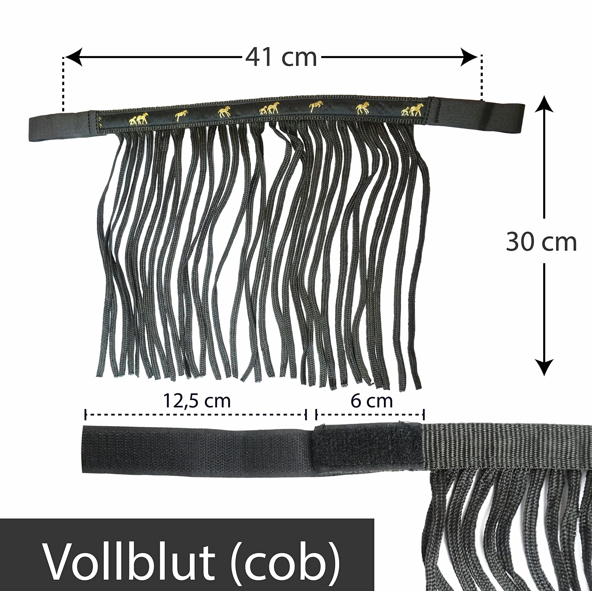 Franjas antimoscas para caballos, máscara con flecos y cierre, gorro para Shetty, Pony, Cob, sangre caliente, Kb (Cob), color negro