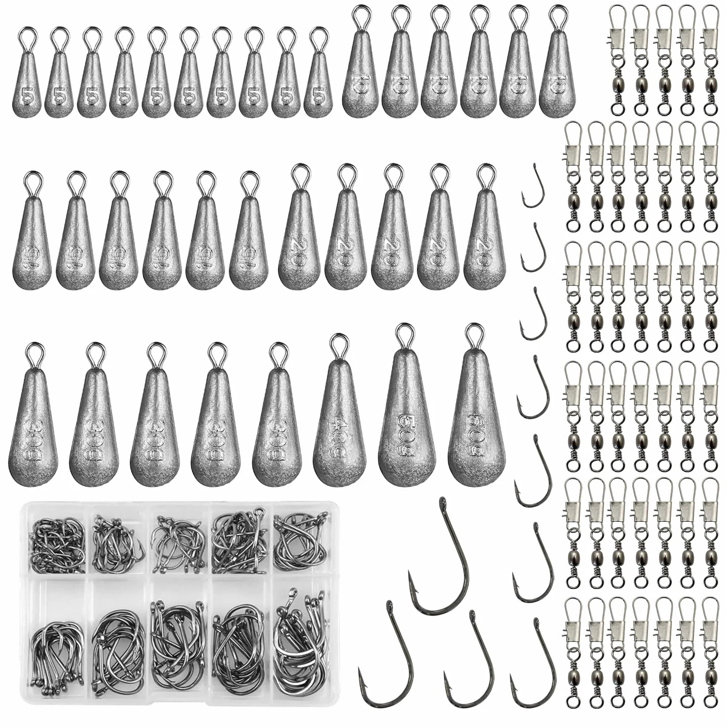 Kit de Pescas 125 Piezas Anzuelos de Pesca Plomos para Mar Surfcasting Carpa Trucha 5-60 g