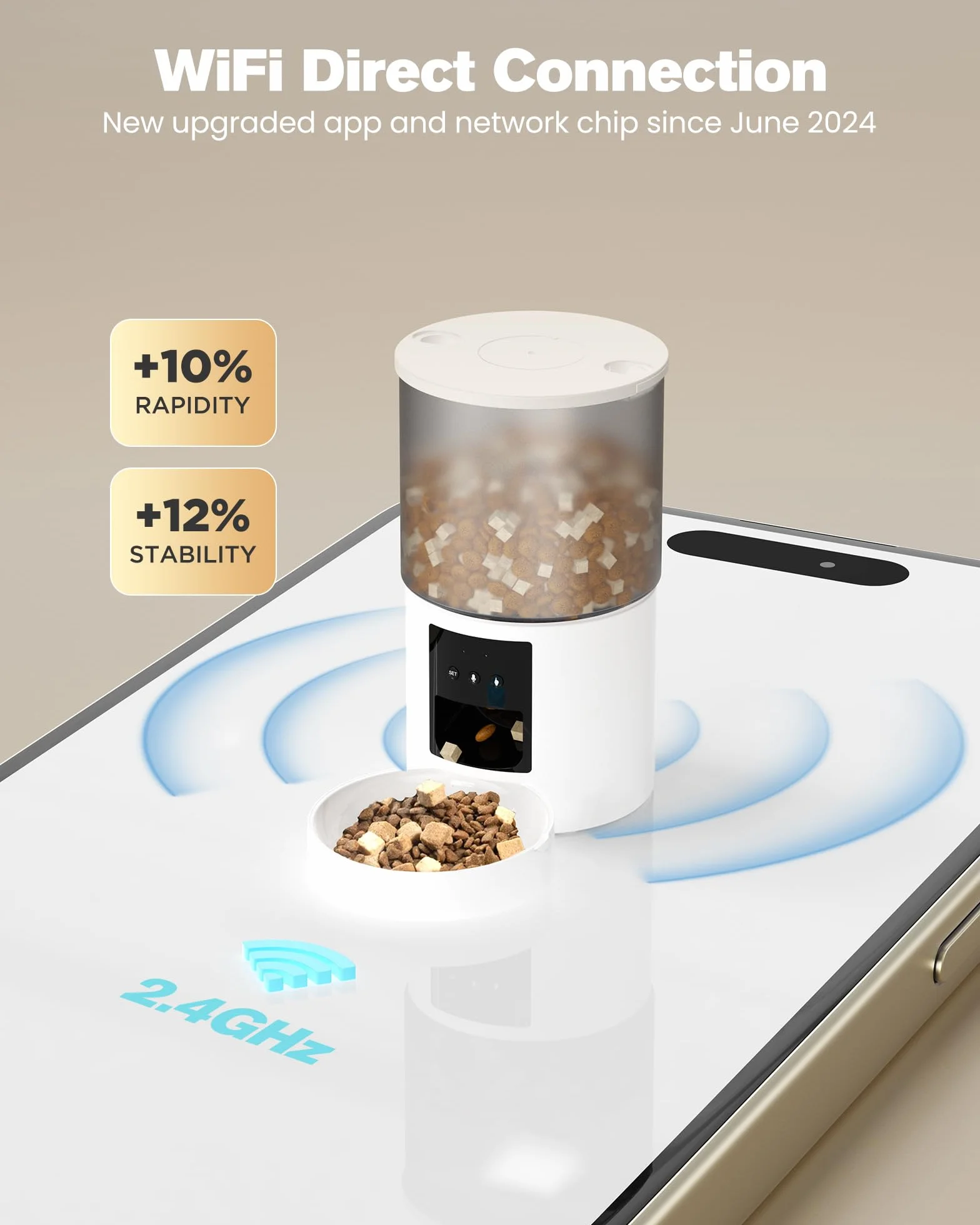Comedero Gato Automatico WiFi Alimentador: Dispensador Comida Gatos/Perros con Grabación 10s - Máquina de Comida Inteligente para Kitty Temporizador Programable Control App 4L Blanco