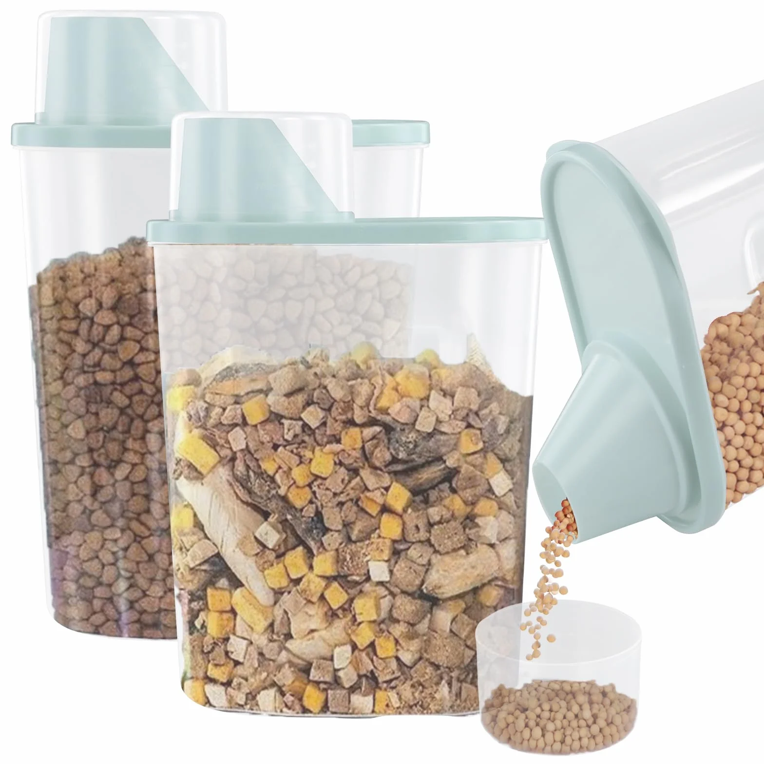Dokeno 2PCS Contenedor Pienso 2,5 L, Contenedor Comida Perro con Vaso Medidor, Recipientes Herméticos para Comida para Perros, Envase de Plástico, para Cereales, Arroz, Perros, Gatos (26 * 15 * 8cm)