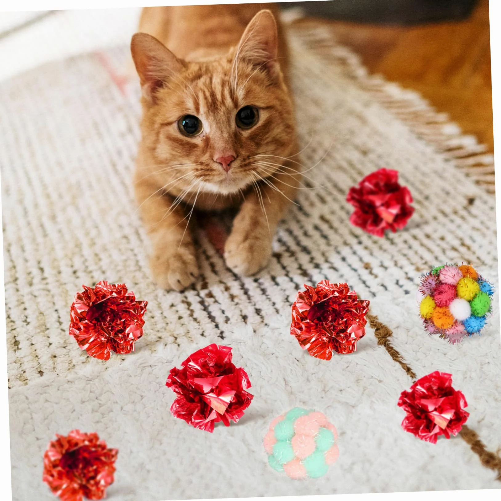 SUPVOX 100piezas Interactivas De Gato De Bolas De Crinkle Coloridas con De Felpa para Diversión Interiores Juguetes para Gatos y Gatitos Estimula El Ejercicio y Combate El Aburrimiento