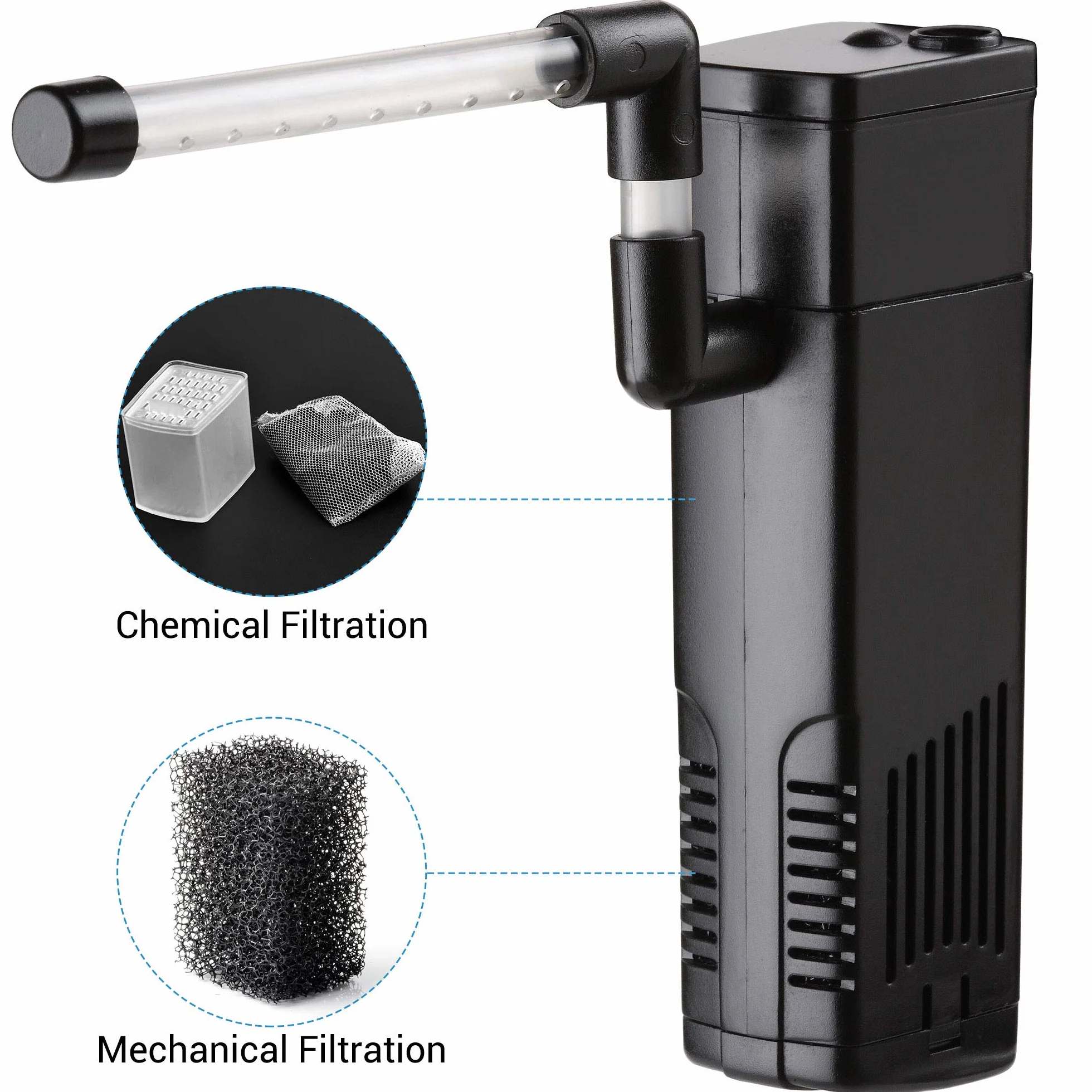 NICREW Filtro para Acuario 20 L, Filtro Acuario Interno con Carbón Activado de Flujo 150 L/H, Filtros Internos para Acuarios, 3.5 W