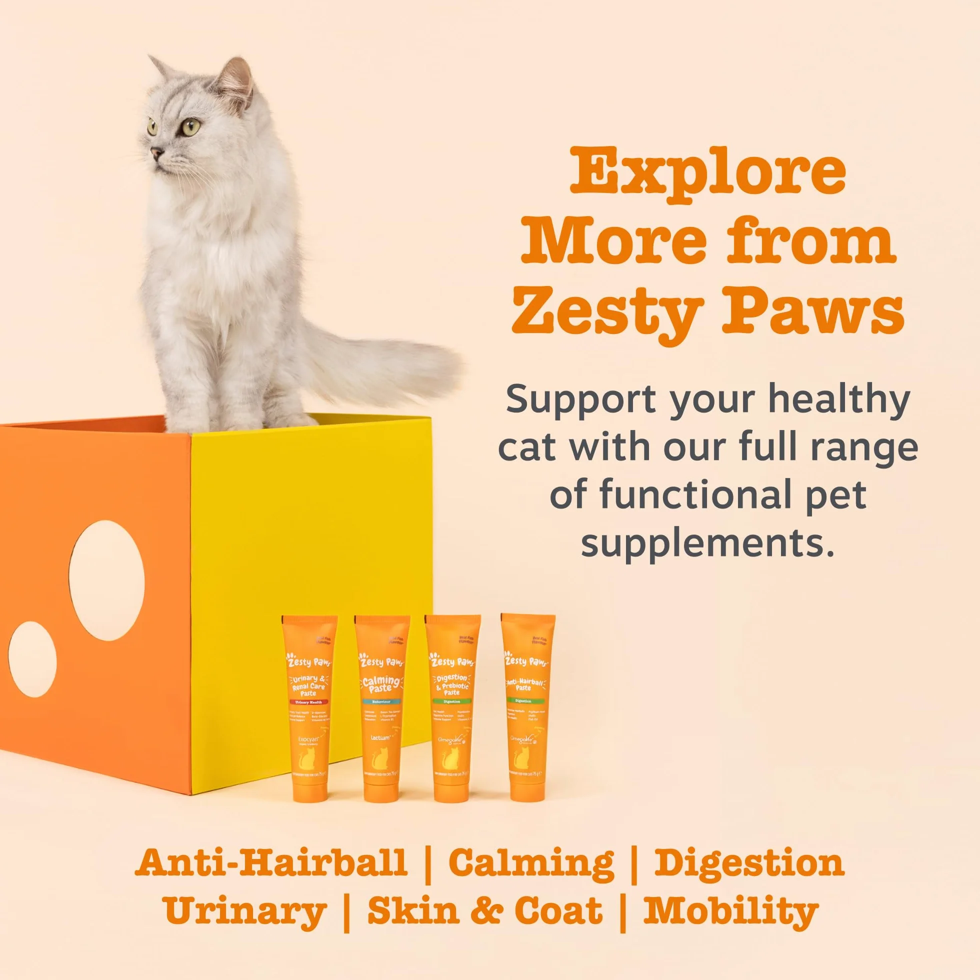 Zesty Paws Pasta anti-bolas de pelo para gatos | Minimiza las bolas de pelo | Digestión | Salud de la piel y el pelaje | Aceite de pescado | OmegaVie | Cáscaras de psyllium | Inulina | Extracto de
