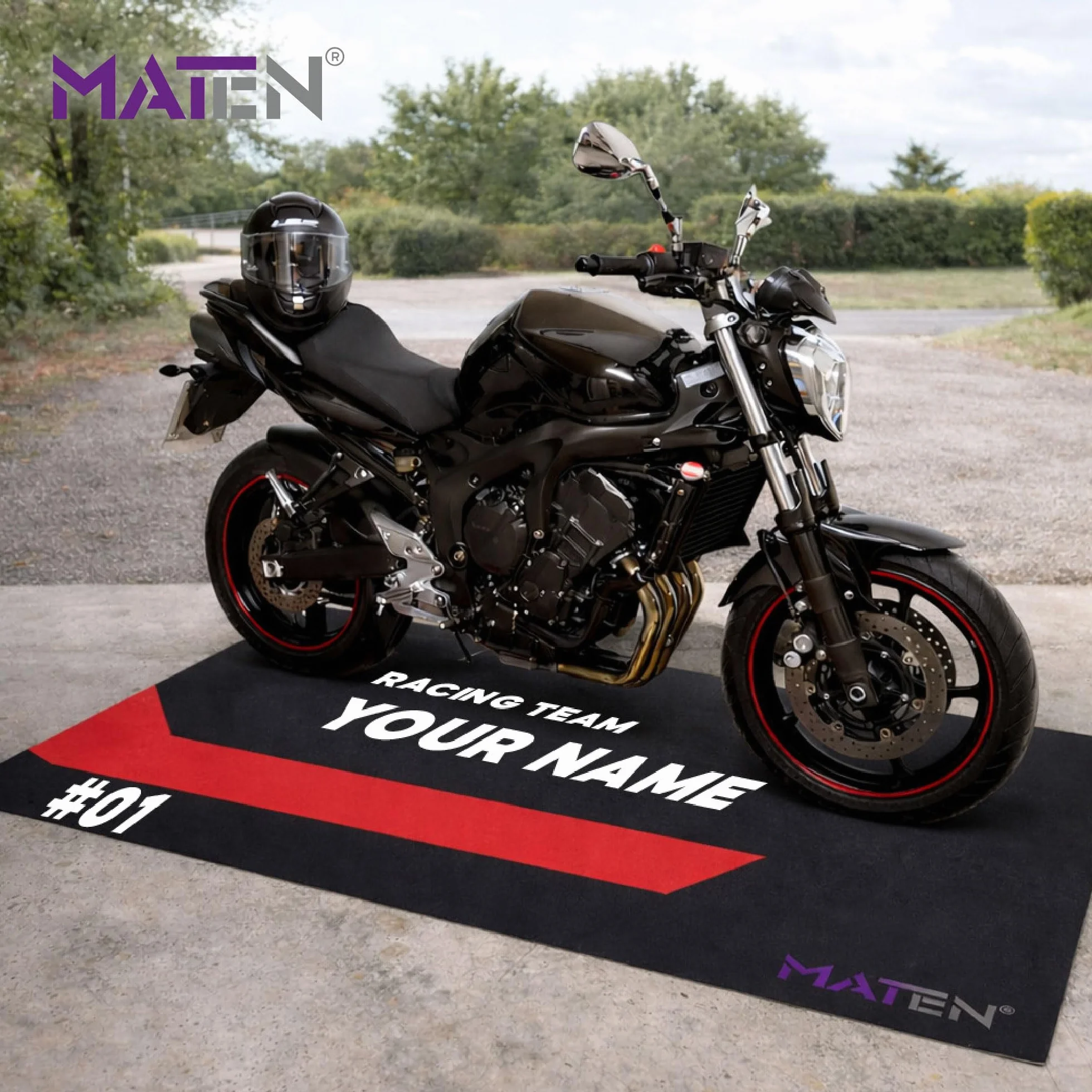 Alfombrilla de Garaje para Moto Personalizable MATEN PVC Impreso, Base de Gel Antideslizante, 3 mm, Fabricada en Italia
