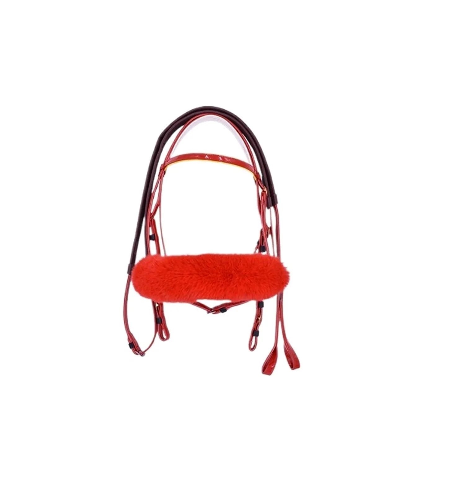 Cabezada de Cuero Rading Acolchada for Caballos con Hebilla Incluye riendas de Tela con topes de Mano Cuero para Caballos(Red)