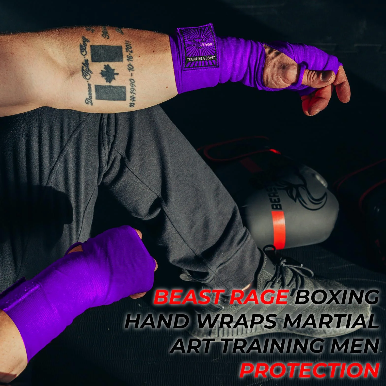 BEAST RAGE Vendajes Boxeo 4.5 M Cinta Elástica para Muñeca con Lazo Pulgar MMA Muay Thai Kick Boxing