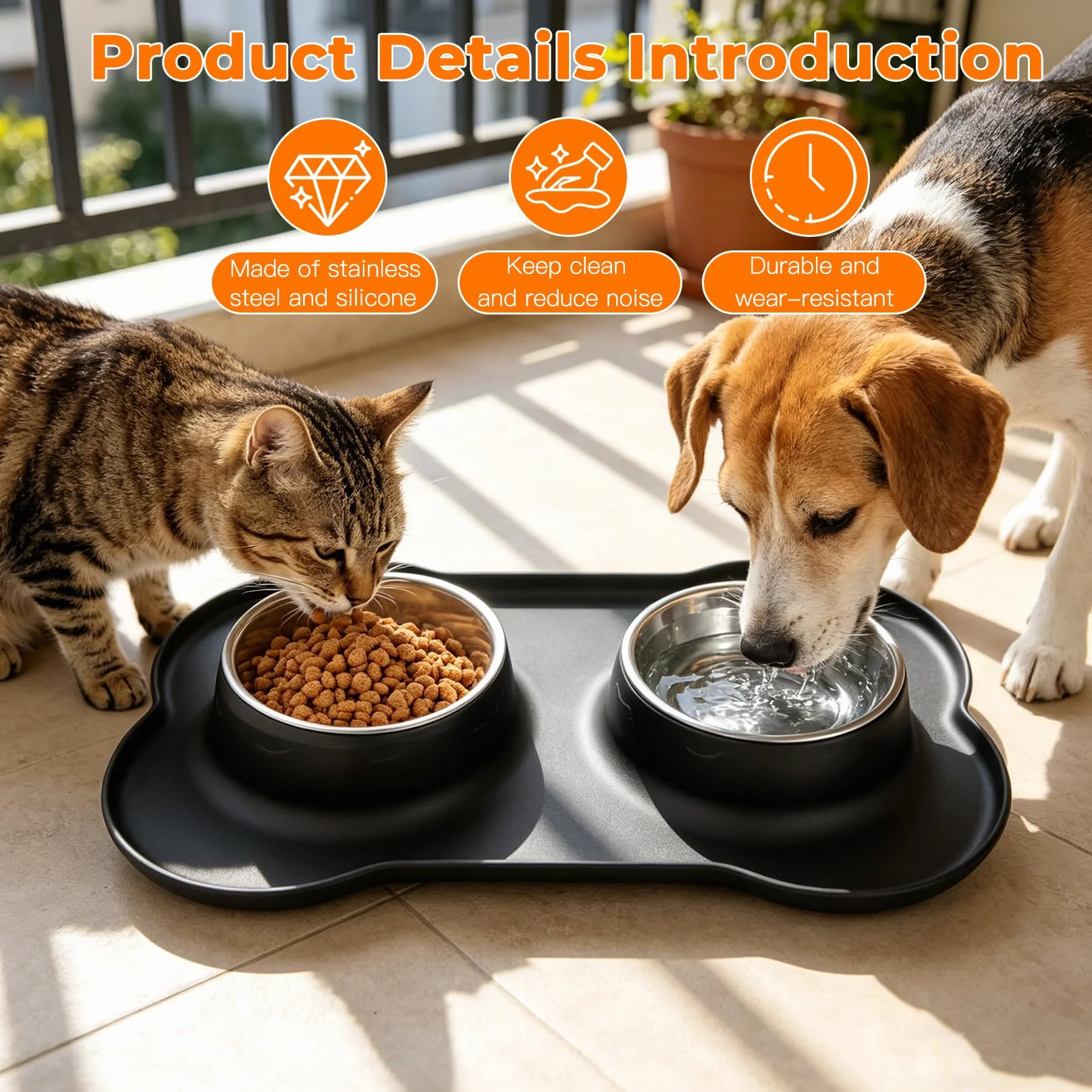 2 PcsComedero Perro Pequeño, Comedero Gatos, Comedero y Bebedero Perros Antigoteo, Comederos Bebedero para Gatos Perros Mascotas de Acero Inox, con Base de Silicona Antideslizante (S 36 x 21 cm)