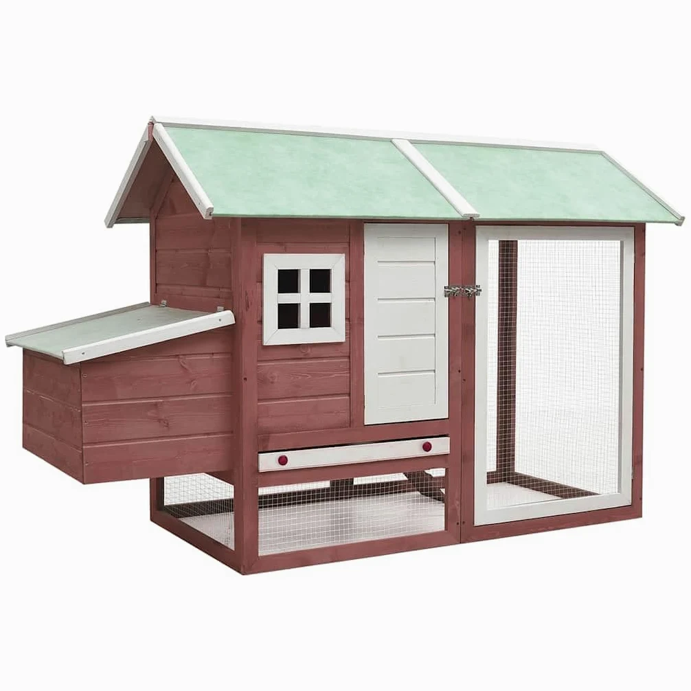 Gallinero de madera de 170 x 81 x 110 cm, jaula para gallinas, moca y verde, para animales pequeños, con nido extensible, rampa para gallineros, de pino y abeto
