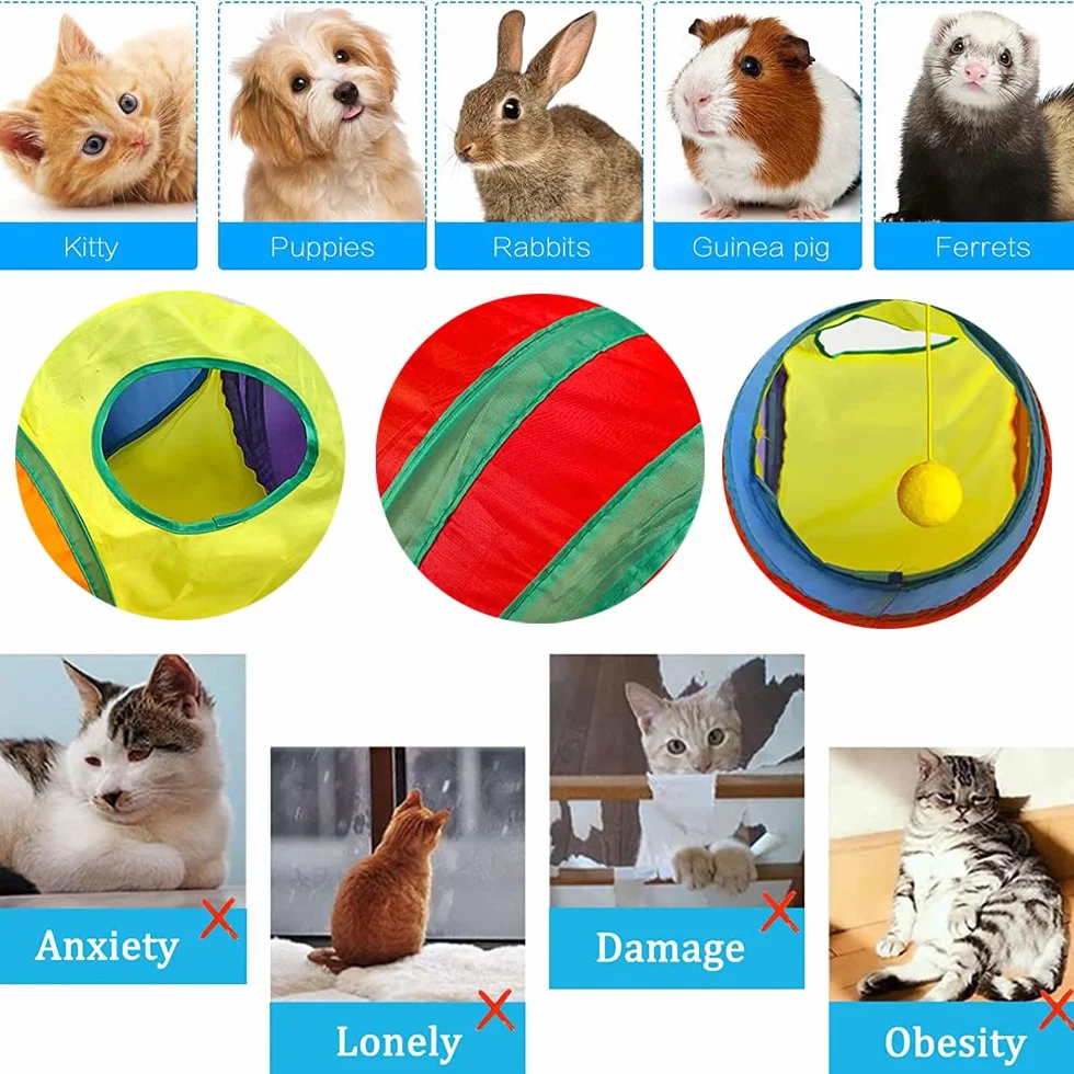 Túnel para Gatos,3 Vías Túneles Plegable,Juguete Tubo de Gatos,Gato Interactivo Juguetes para Gatitos,Cachorros,Conejos,Cobayas