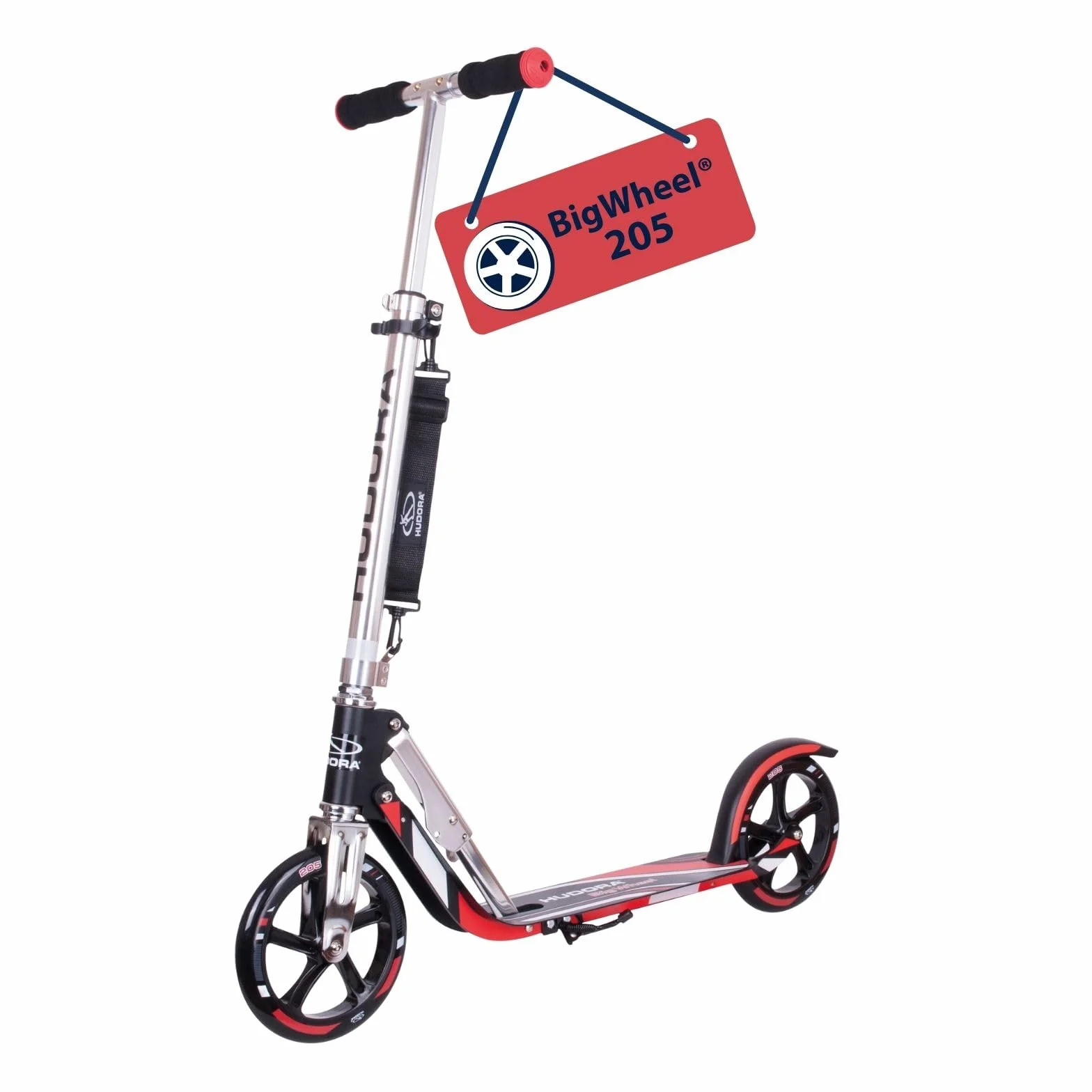 HUDORA BigWheel Scooter 205 Scooter Robusto de Aluminio Regulable en Altura y Plegable para Niños y Adultos hasta 100 kg