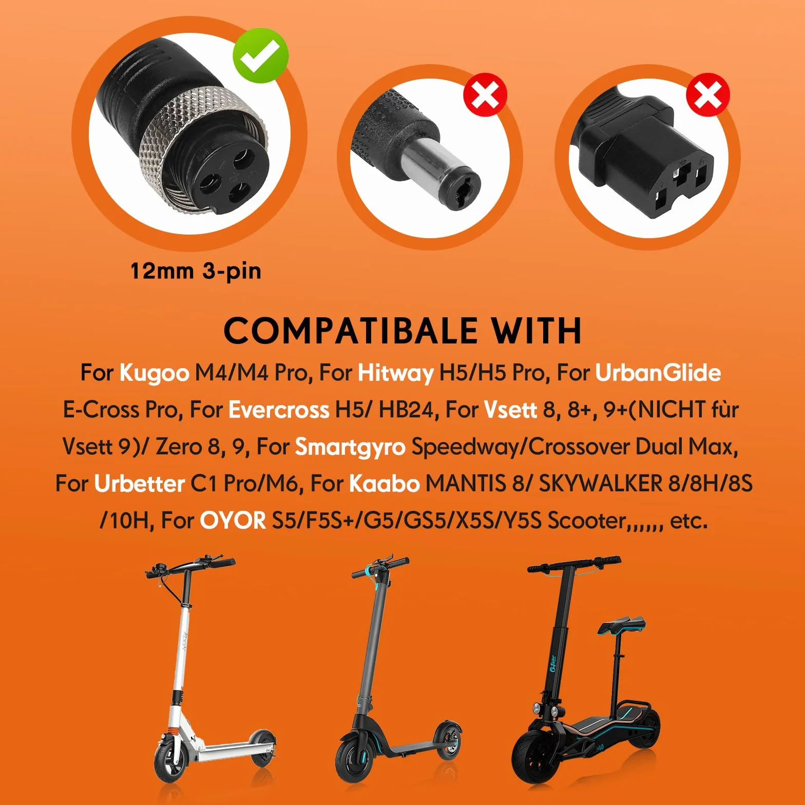 Cargador Patinete Eléctrico 54,6V 2A para Hitway H5/H5 Pro, UrbanGlide E-Cross Pro, 48V Litio para Kugoo M4/M4 Pro, Smartgyro Speedway