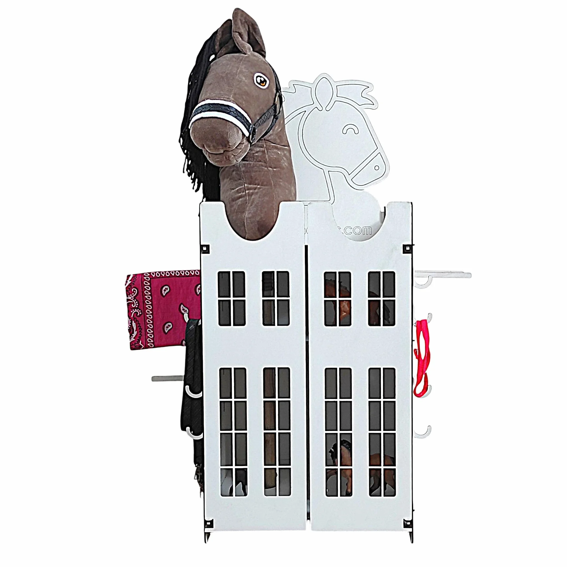 Hobby Horse Stall, establo para 2 caballos, establo de madera para 2 caballos, soporte para caballos, accesorios con espacio de almacenamiento y ganchos