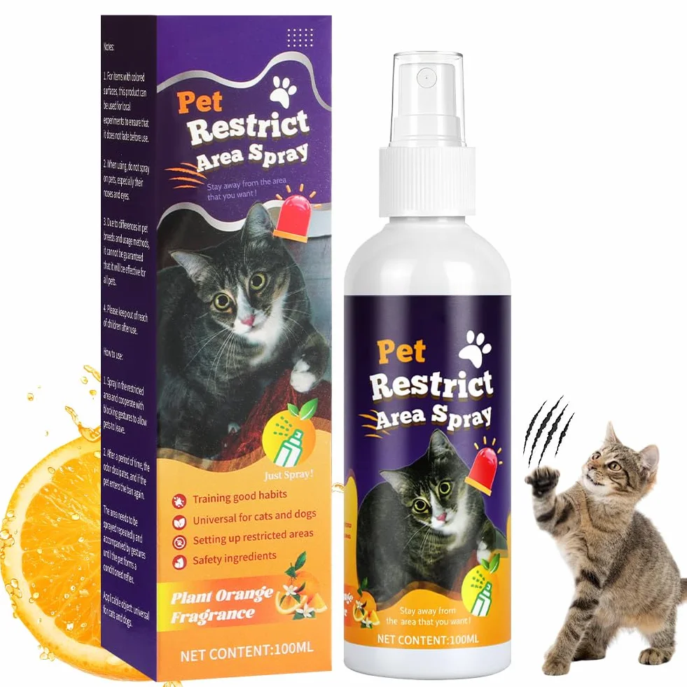 OSDUE Repelentes Orina Spray Gatos, 100ml Spray Antiarañazos Gatos, Evitar Pipi Cat, Eliminador de Olores, No Mancha, Frena los Malos Hábitos para Exterior e Interior Aroma Cítrico a Limón