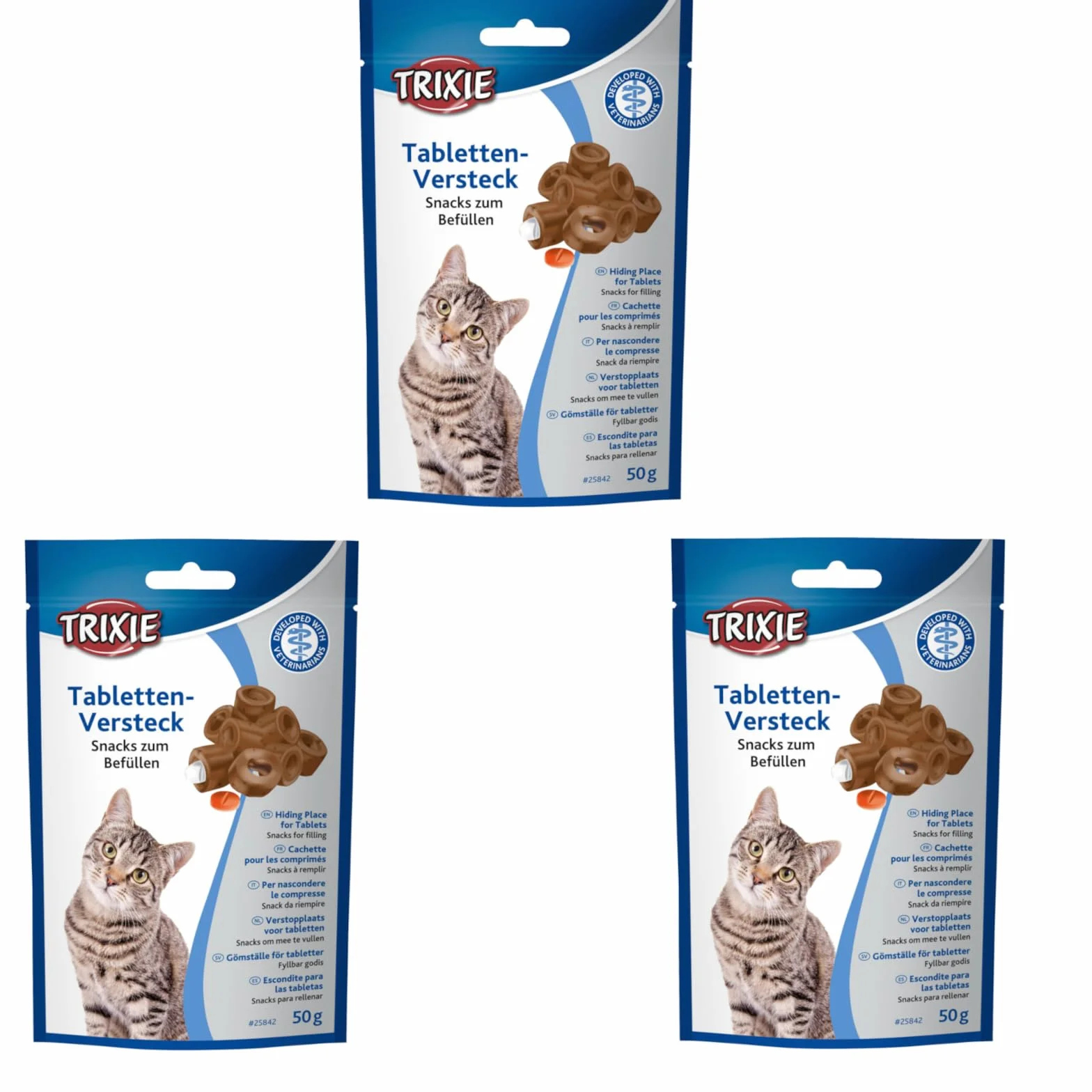 Trixie Escondite para pastillas para gatos | 3 x 50 g | Paquete Triple | Suplemento alimenticio para gatos | Facilita la administración de medicamentos | Abertura para pastillas | Fácil de moldear