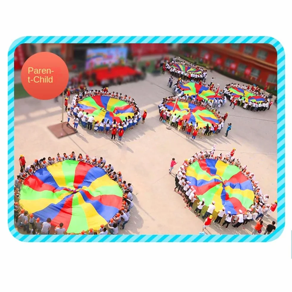Juego de Paracaídas para Niños de 3 Metros, Tela de Iris, Tapete de Fiesta Colorido con Asas