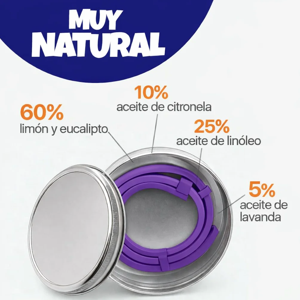 Collar Antiparasitario Gatos - 100% Natural – Protección 8 Meses contra Pulgas, Garrapatas, Mosquitos & Piojos – 38 cm, Impermeable y Ajustable, Uso al Aire Libre (Morado)