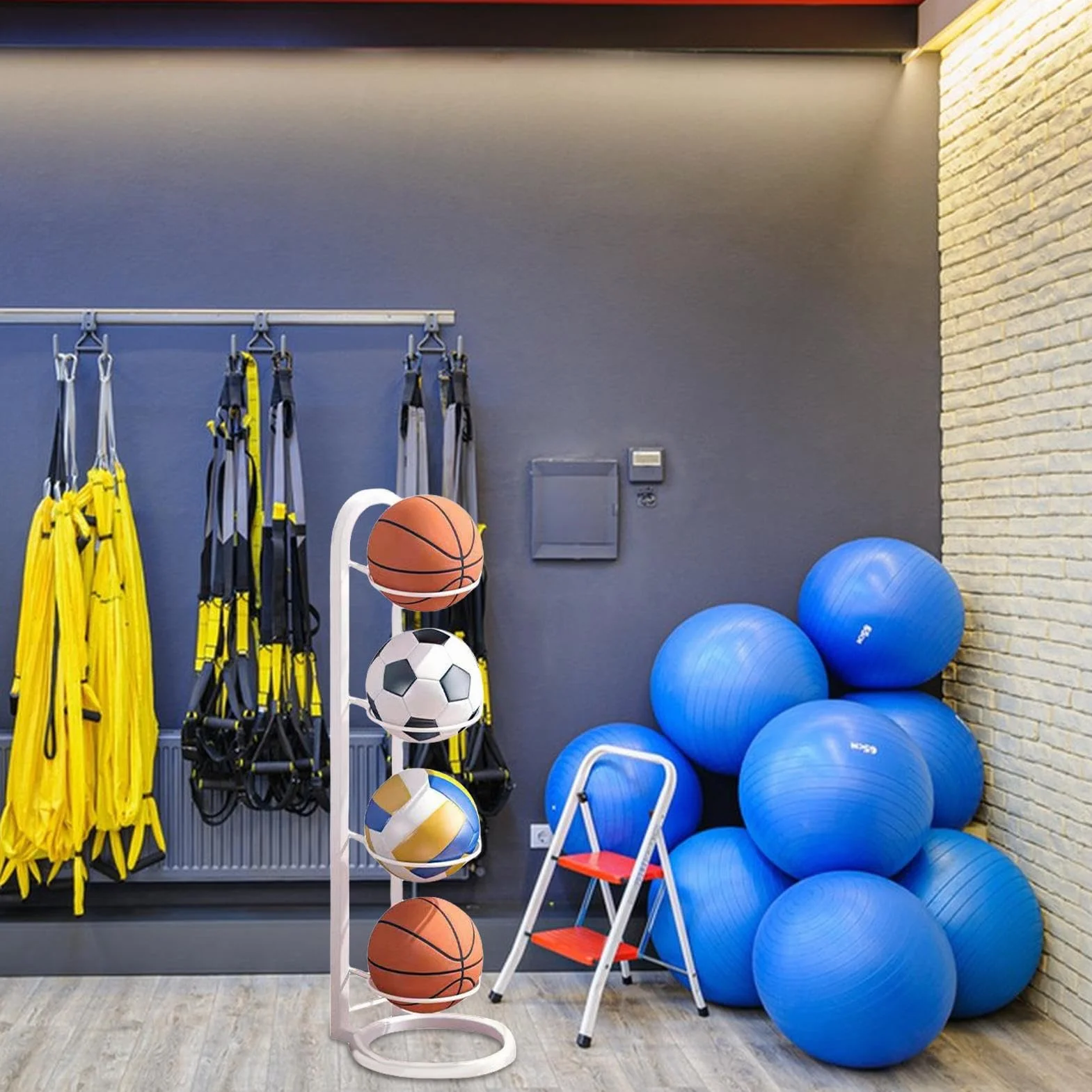 Soporte de Baloncesto Estante de Almacenamiento de Pelotas Montaje en Pared Metal