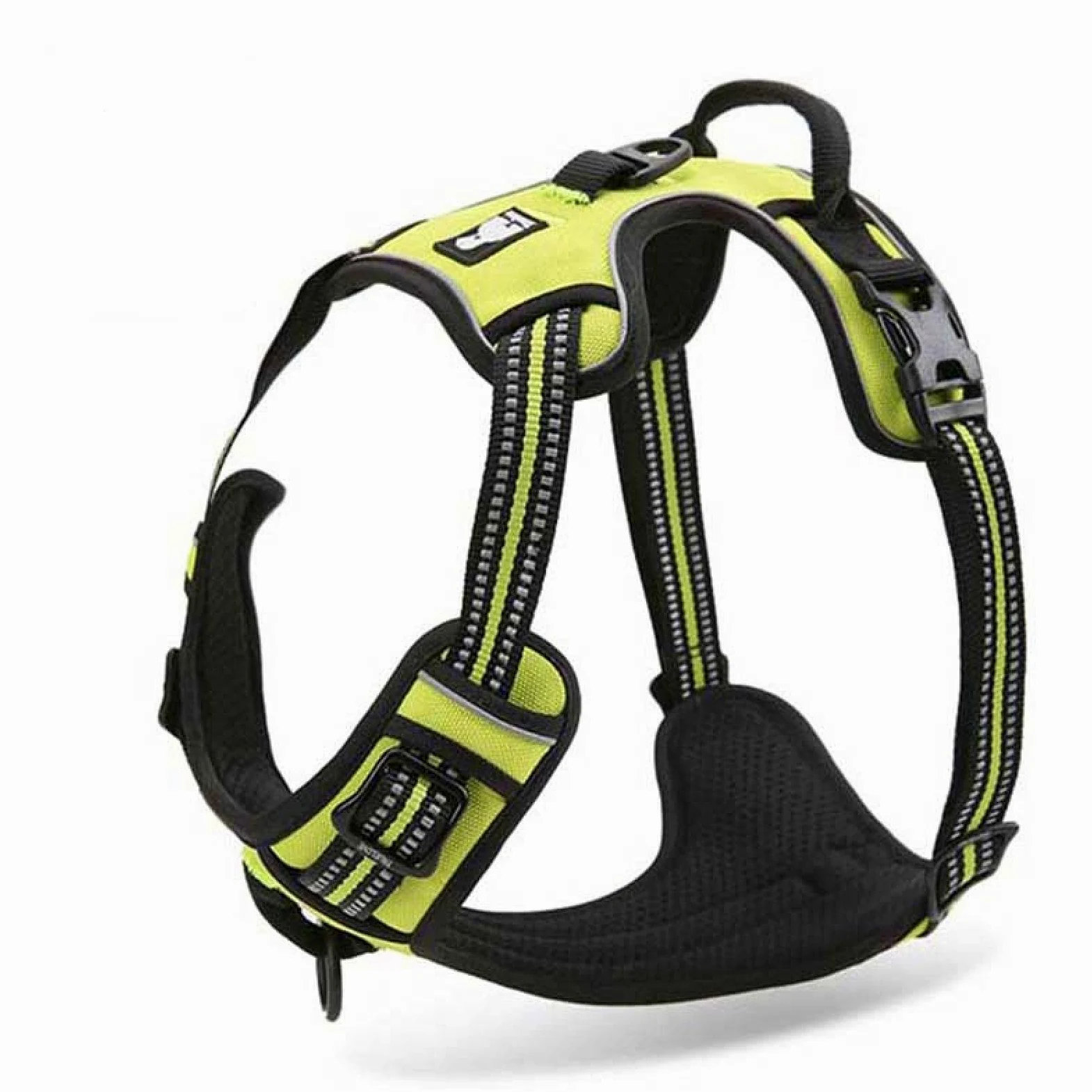 Reflectante de nylon grande mascota perro arnés de servicio durante todo el día clip de perro engrosado ajustable seguridad coche plomo cuero mascota L69-81cm pecho neón amarillo claro