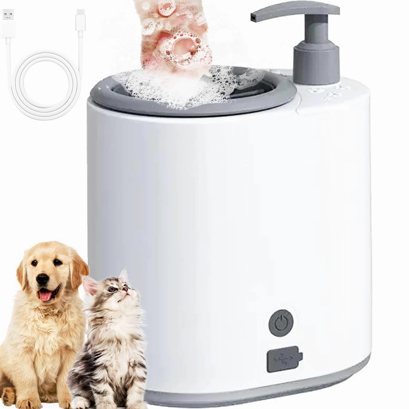 Limpiador automático portátil para patas de perro, lavadora eléctrica recargable por USB con cepillo de silicona suave y depósito de detergente de 300 ml