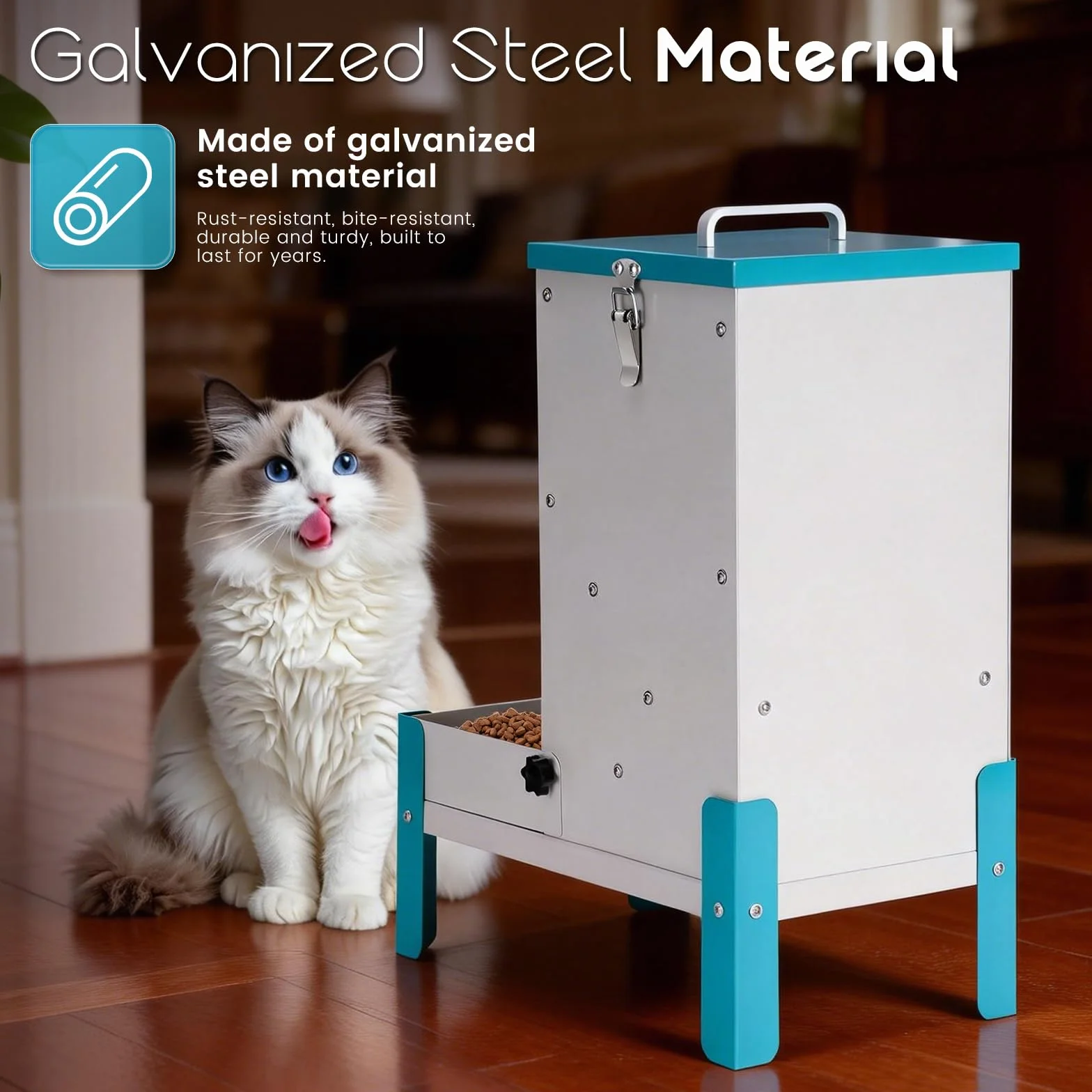 comedero automático para perros de gato, máquina automática de alimentación de mascotas de acero inoxidable para perros y gatos, alimentador de metal por gravedad con tapa y soporte para