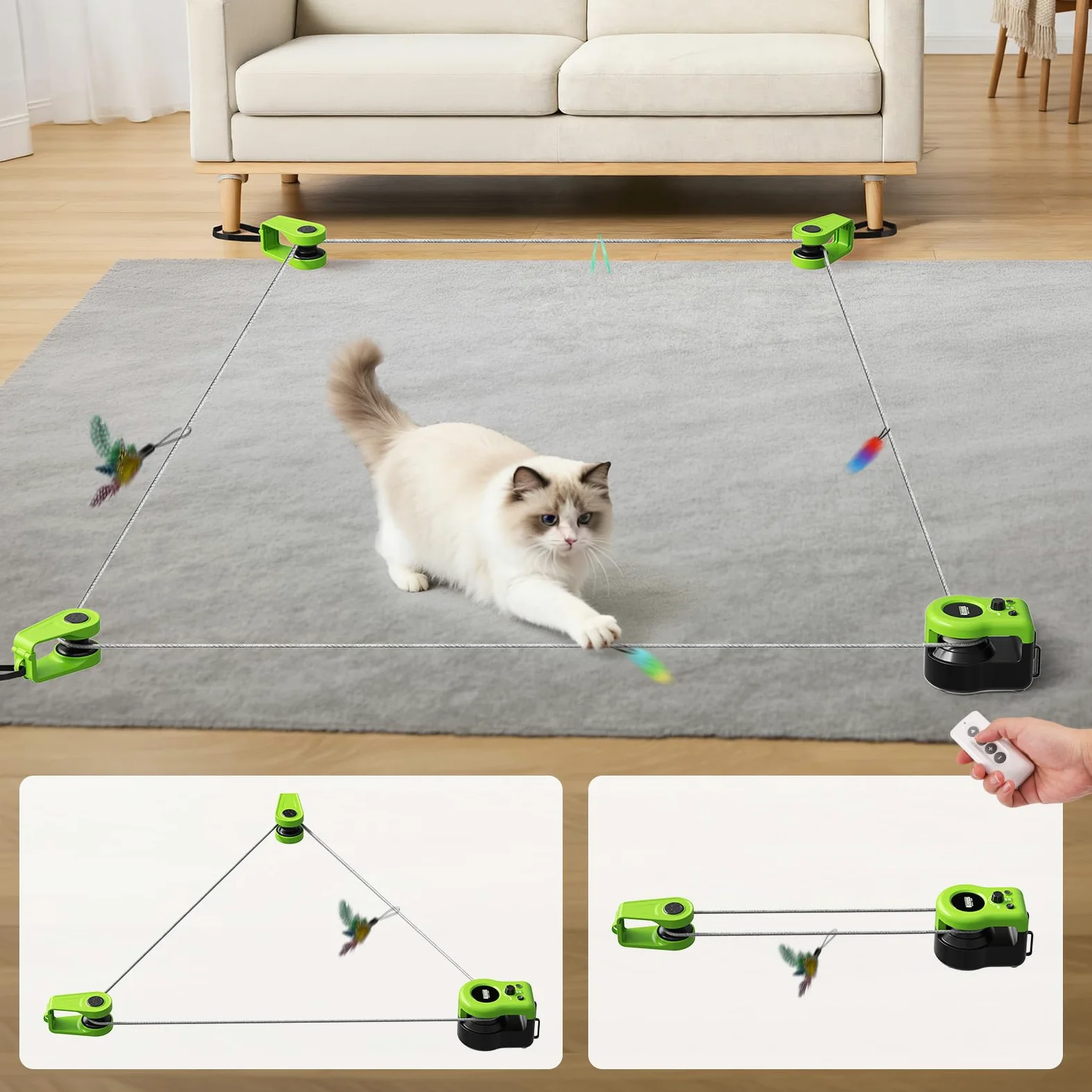 Juguete para Gatos para Interiores, Nueva Cinta de Correr para Gatitos, Control Automático/Remoto, Velocidad Ajustable, Juego de Persecución y Ruta de Carrera con Diseño DIY (Verde)