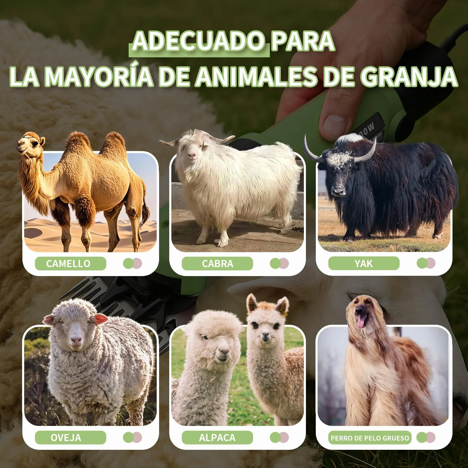 Maquina Esquilar Ovejas Profesional 1200W 6 Velocidades 3200 RPM Cortapelos Electrico para Cabras Alpacas