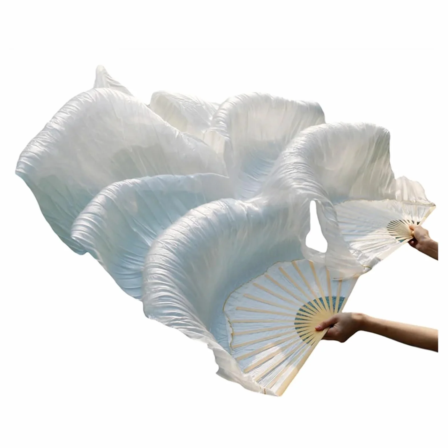 Abanico Velo Danza del Vientre 1 Par Seda Teñida Hecho a Mano 180x90