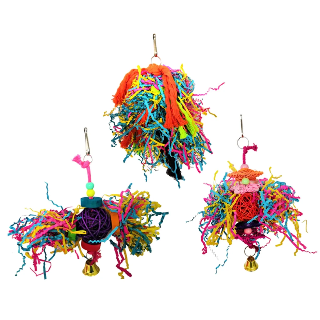 Angoily 9 Piezas Juguetes cacatúa Loro Hamaca Campana Juguetes Juego de Madera Juguete de Jaula de pájaro pequeñas Herramientas de Aves Bolas de Seda de Loro morder Juego de 3 Piezas Bambú
