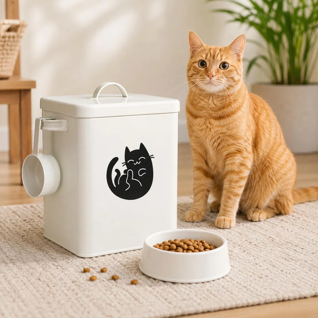 Contenedor de Almacenamiento de Alimentos para Perros de 6 Litros, Contenedor de Comida para Gatos de Metal con Taza Medidora, Latas de Comida para Gatos Cubre Tapas Y Cucharas, Juguetes para(#1)