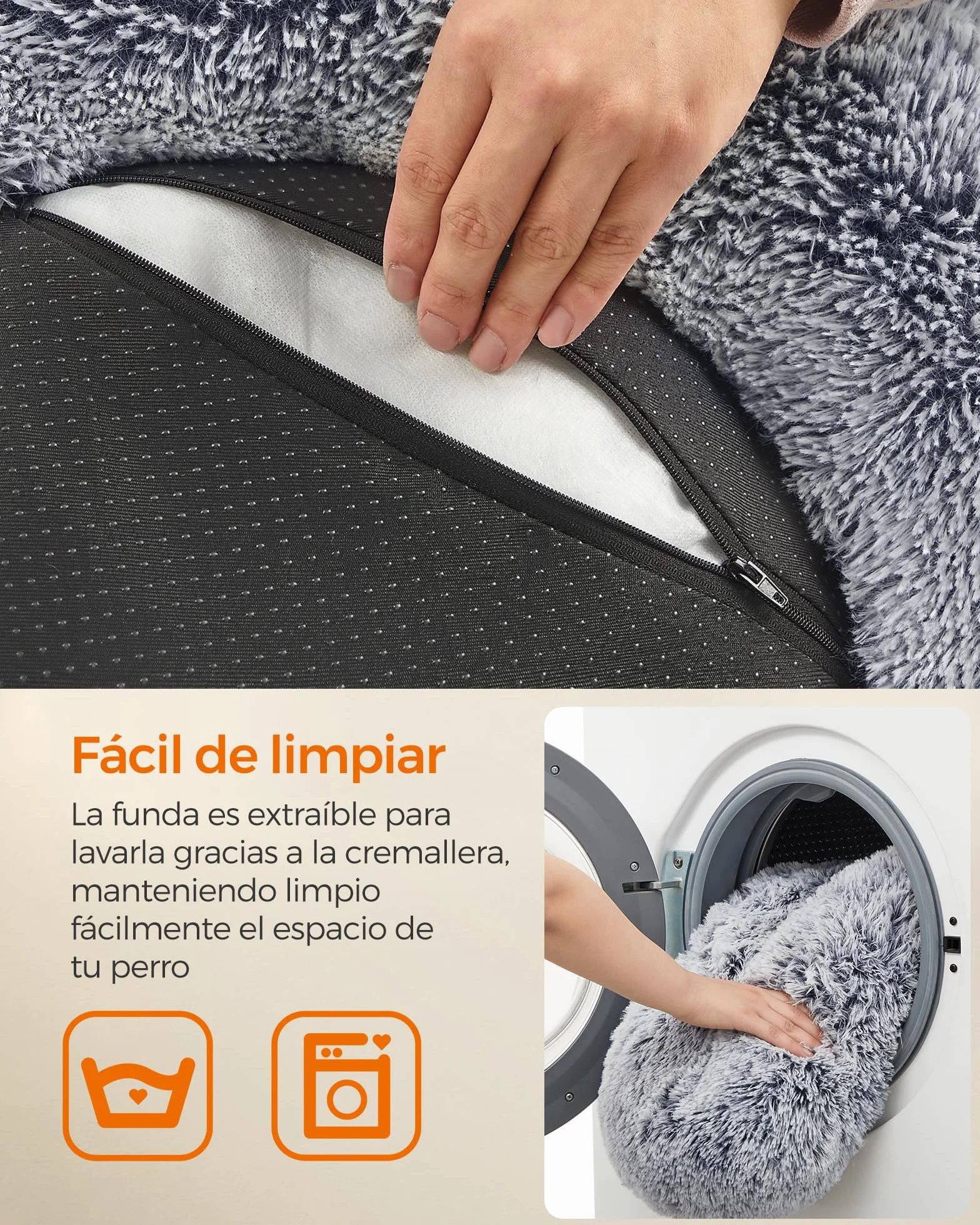 Feandrea Cama de Perros, Cama para Perros, Cojín Central Extraíble y Lavable, Alfombra de Felpa Suave y Mullida, 70 cm de Diámetro, Gris PGW039G01