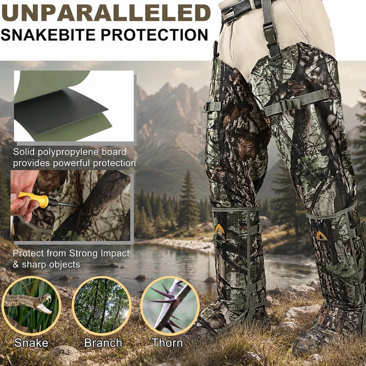 Chaparreras protectoras impermeables antiserpiente para caza, ajustables
