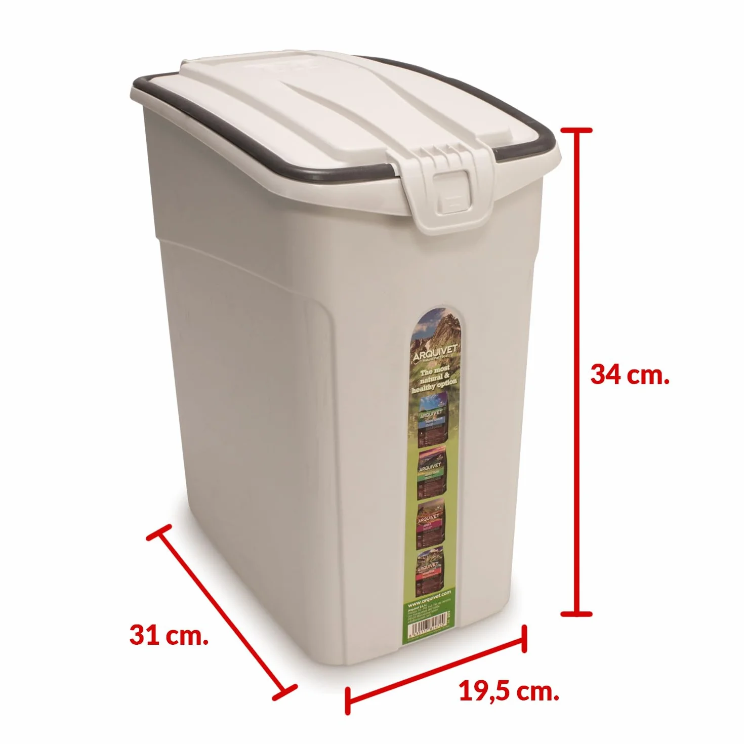 Arquivet, Contenedor hermético para pienso de perros o gatos, Hasta 14 litros, 5 Kg, Cubo para guardar la comida de nuestra mascota, Incluye pala dosificadora,19,5 x 31 x 34 cm