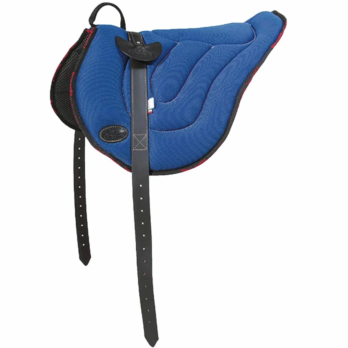 PIONEER Silla para Caballo en Air Mesh Resistente y Transpirable para Monta Natural, Silla de Equitación Confort Hecha en Italia, Bareback Modelado 53x45cm con Cincha de Neopreno - Negro