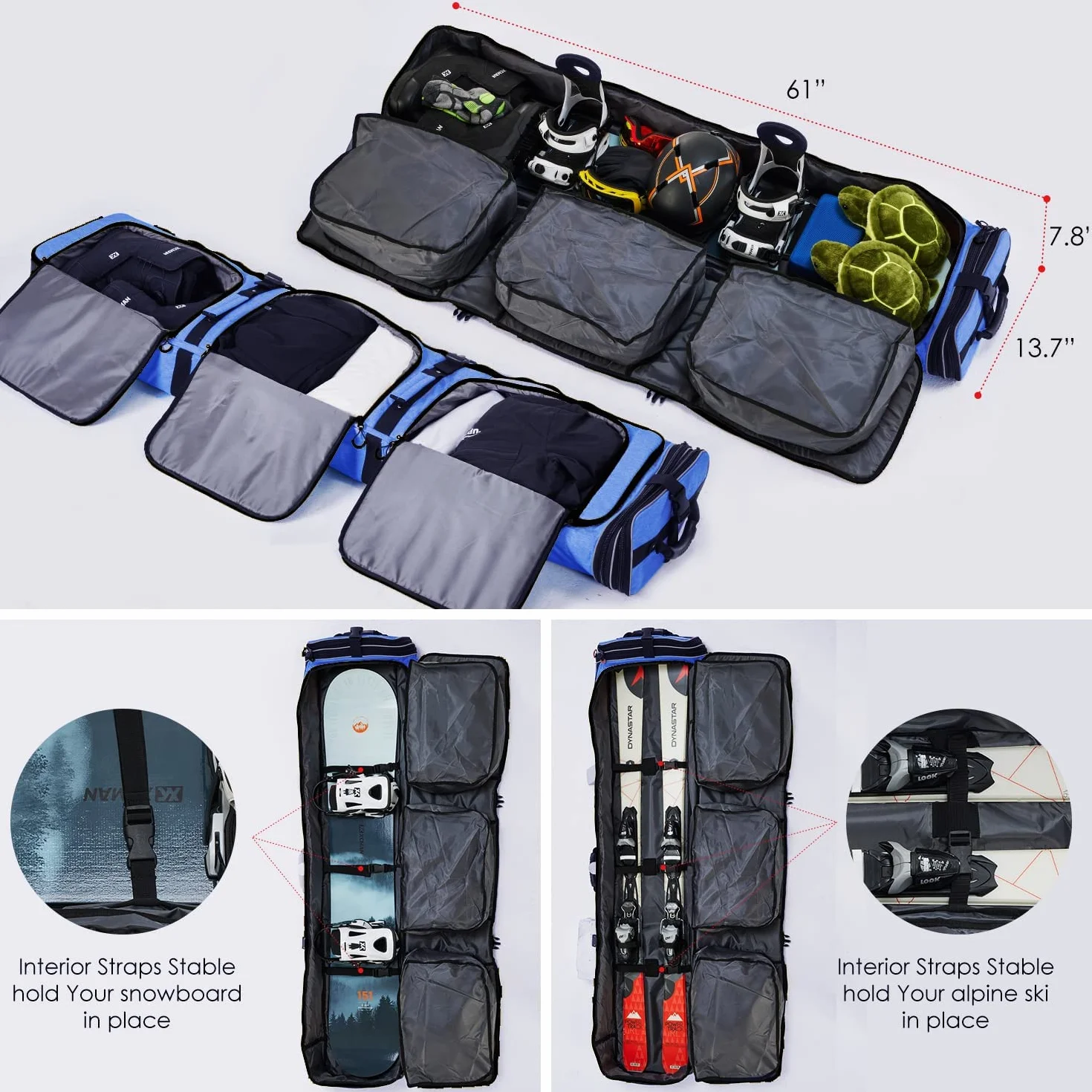 XCMAN Bolsa de Snowboard Ajustable 63-75 Pulgadas Acolchada para Viajes Aéreos