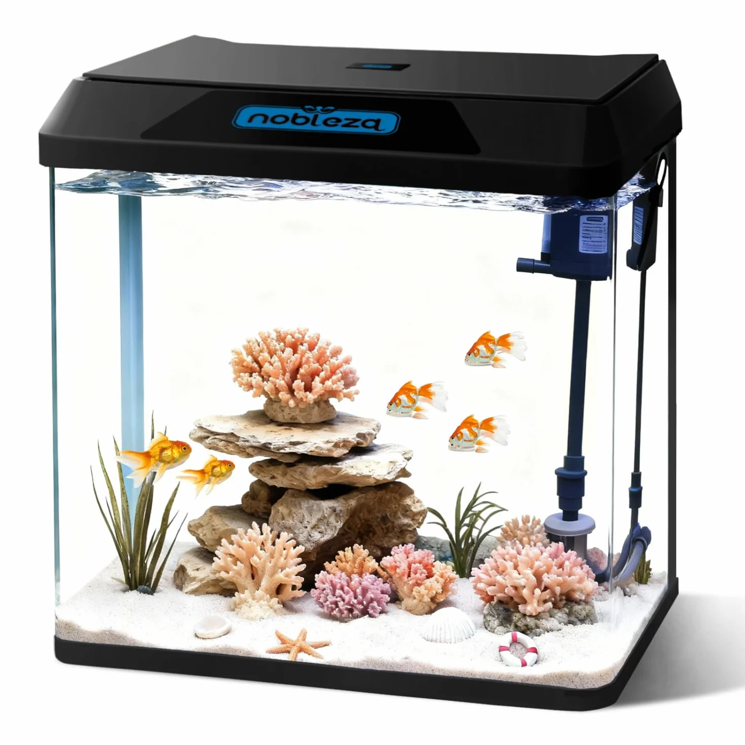Nobleza - Acuario 30L con Filtro Integrado y Luz LED, Pecera de Cristal Completa para Peces, Acuario de Iniciación para Hogar y Oficina - Negro