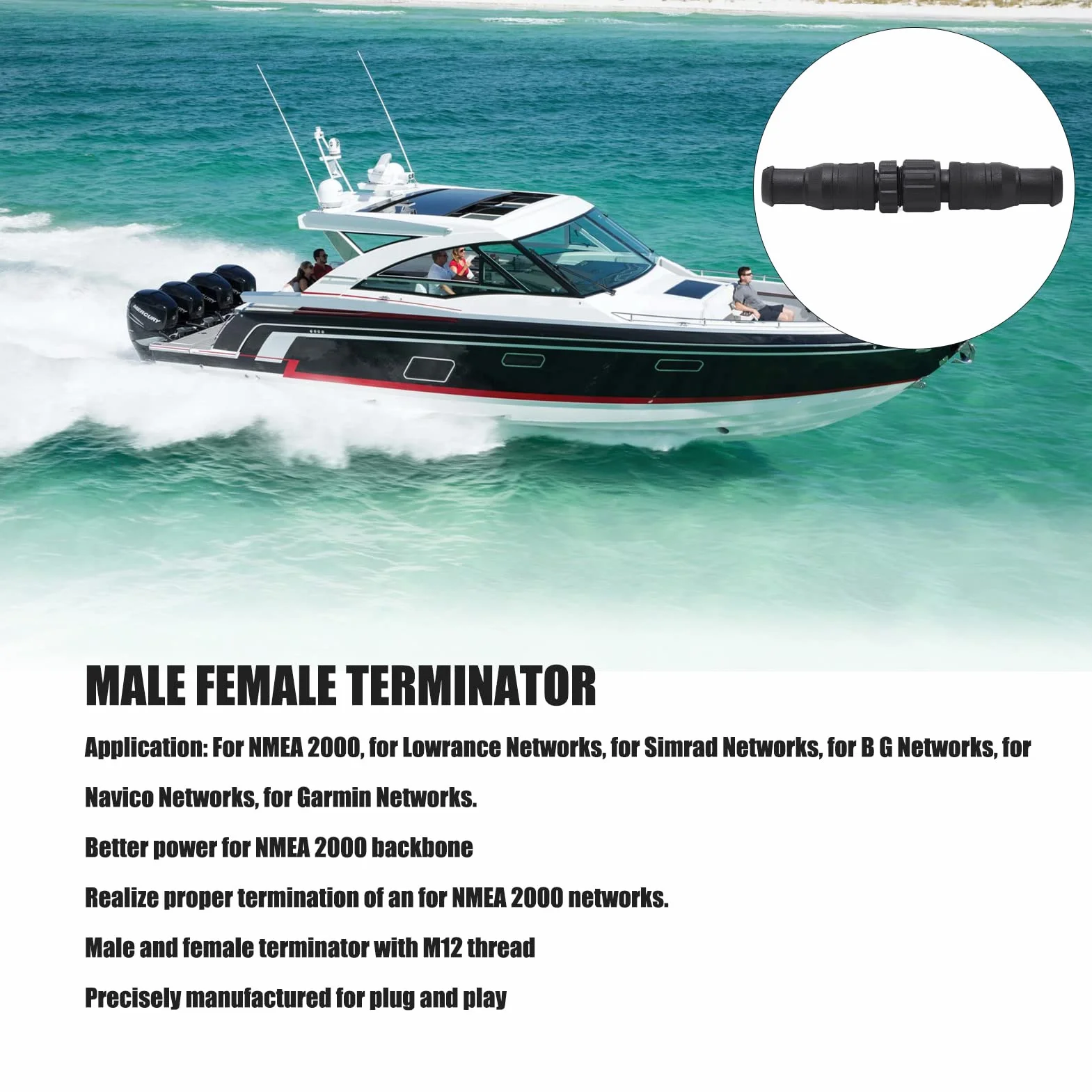 NMEA 2000 terminadores set 2pcs resistencia terminal marino IP67 M12 5 PIN compatible Lowrance Simrad