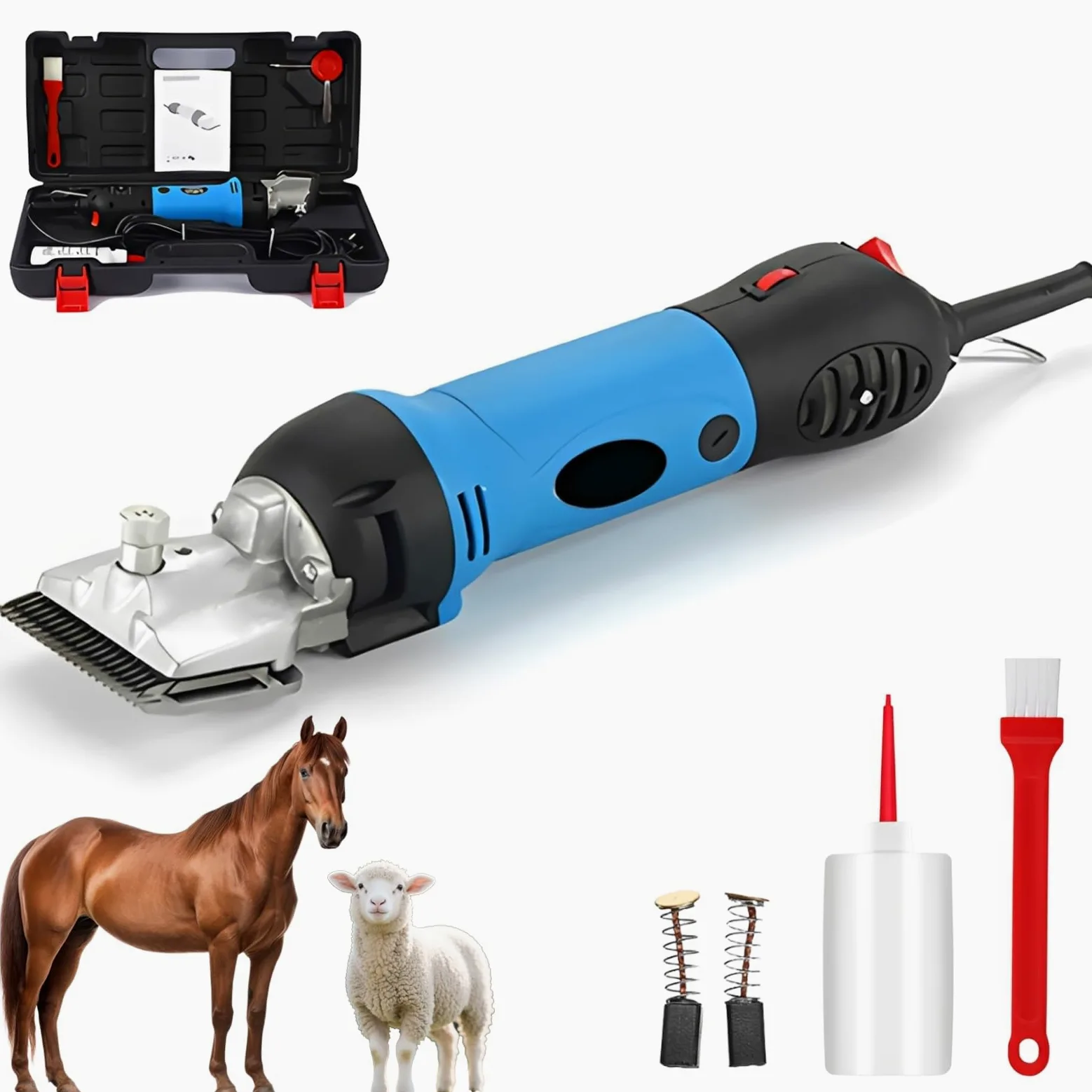 Cortapelos eléctricos profesionales para caballos, tijeras equinas de baja vibración de 690 W, cortapelos ligero, 6 velocidades ajustables para abrigos de mascotas y ganado blue