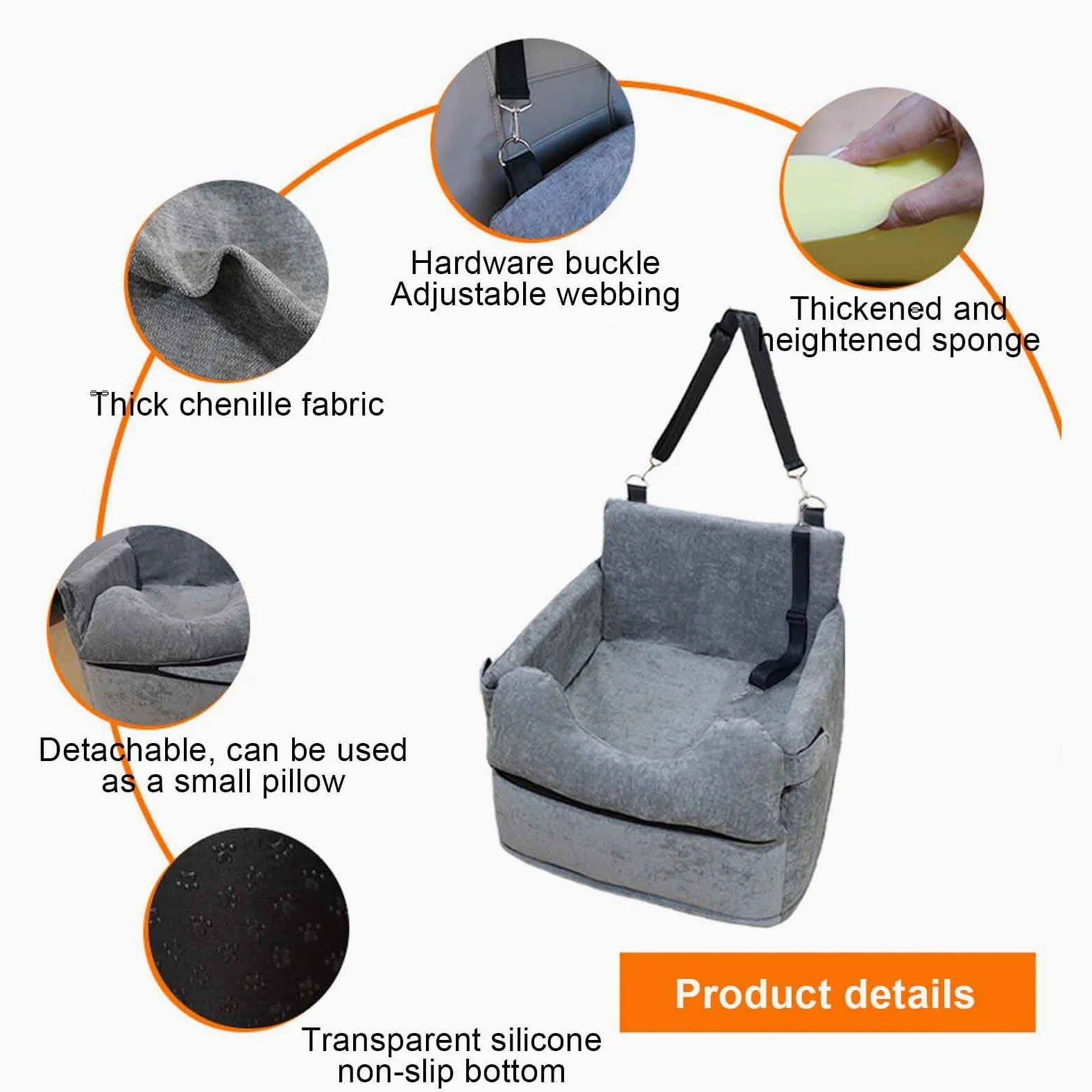 Asiento De Coche para Perros Pequeños, Asiento Elevador De Coche para Perros Y Gatos, Asiento Elevador para Perros con Cinturón De Seguridad, Se Puede Desmontar Y Limpiar Fácilmente