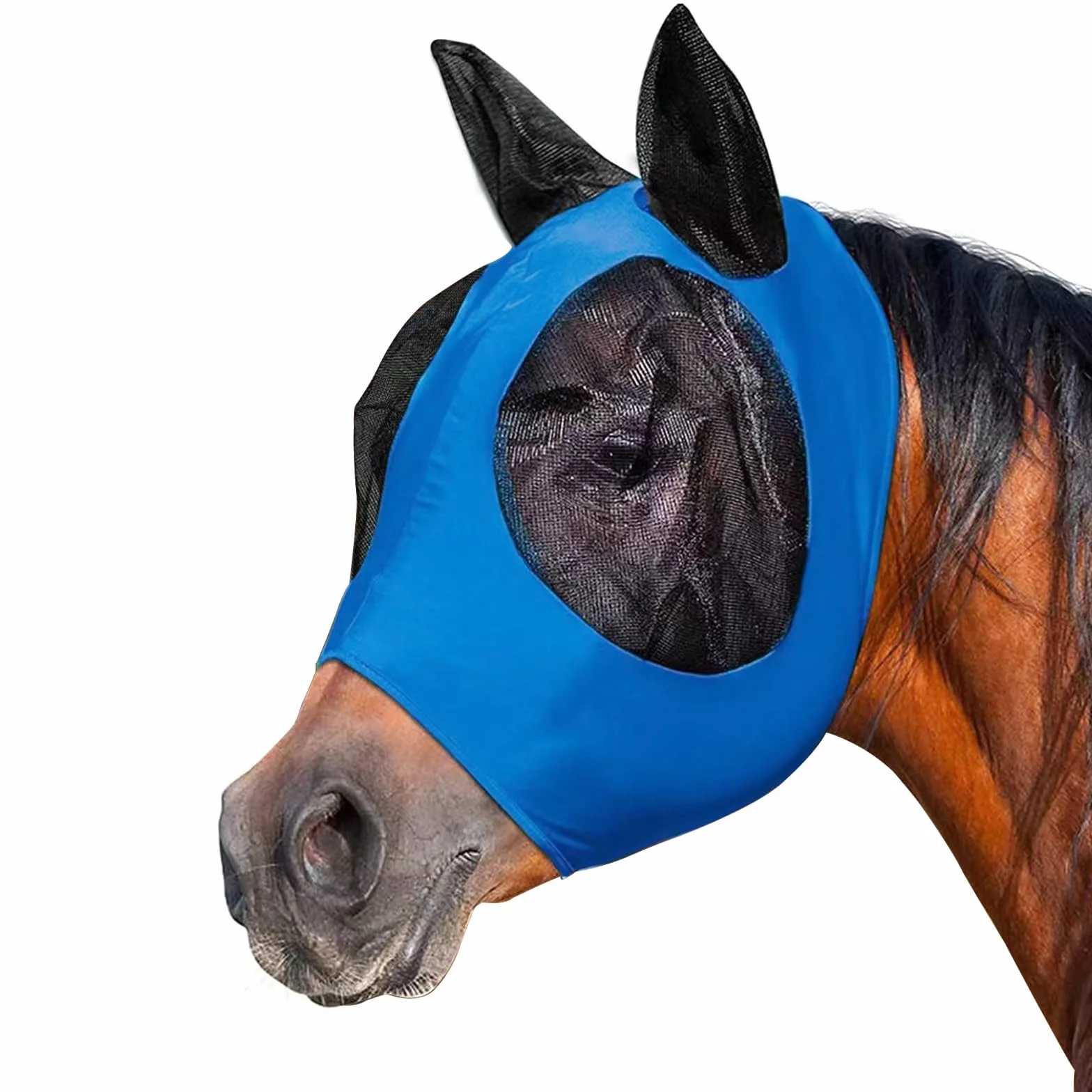 Máscara contra Moscas para Caballos con Orejas Protección UV Azul