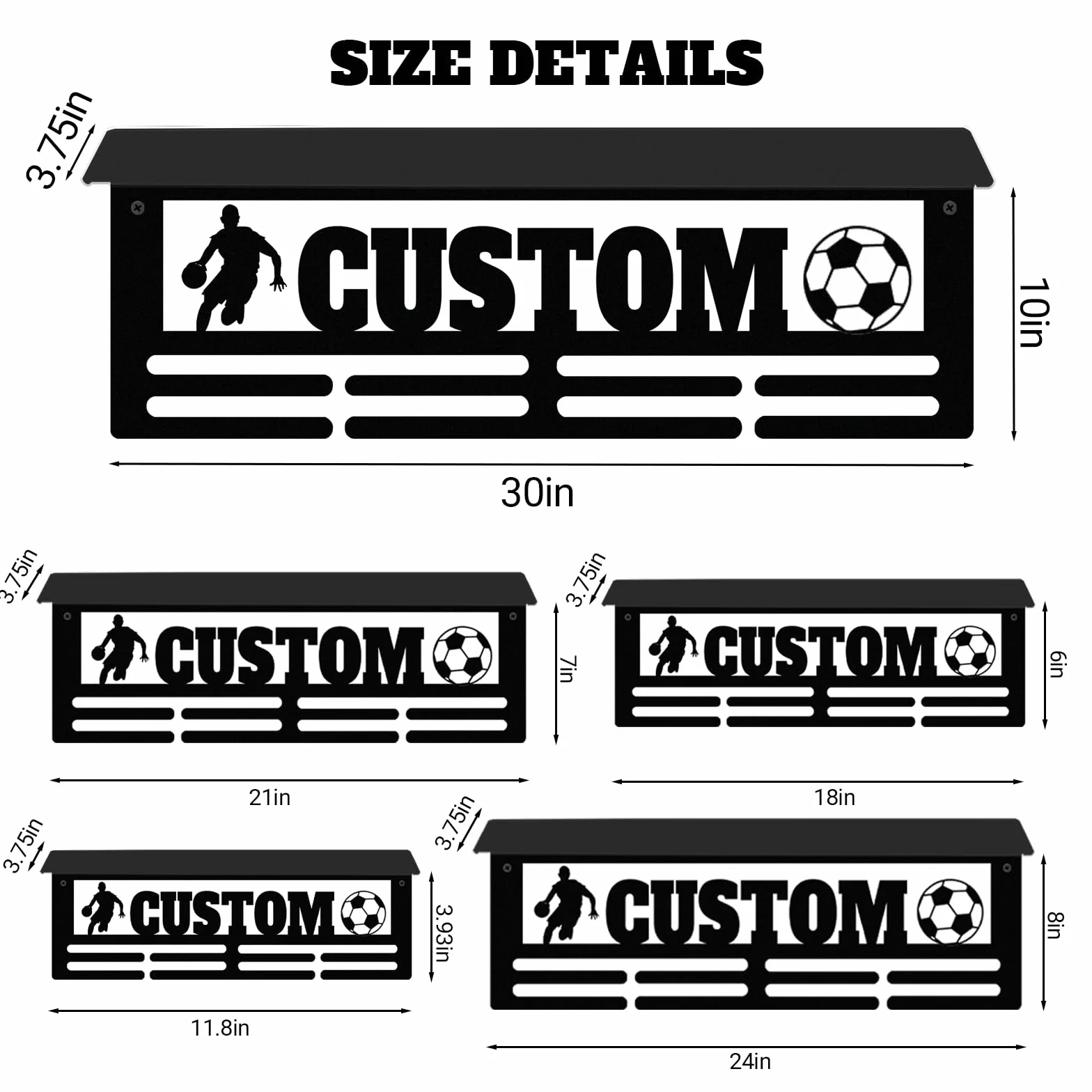 Perchero de medallas personalizado de acero, estante para premios y cintas, soporte de pared con diseño de nombre y deporte