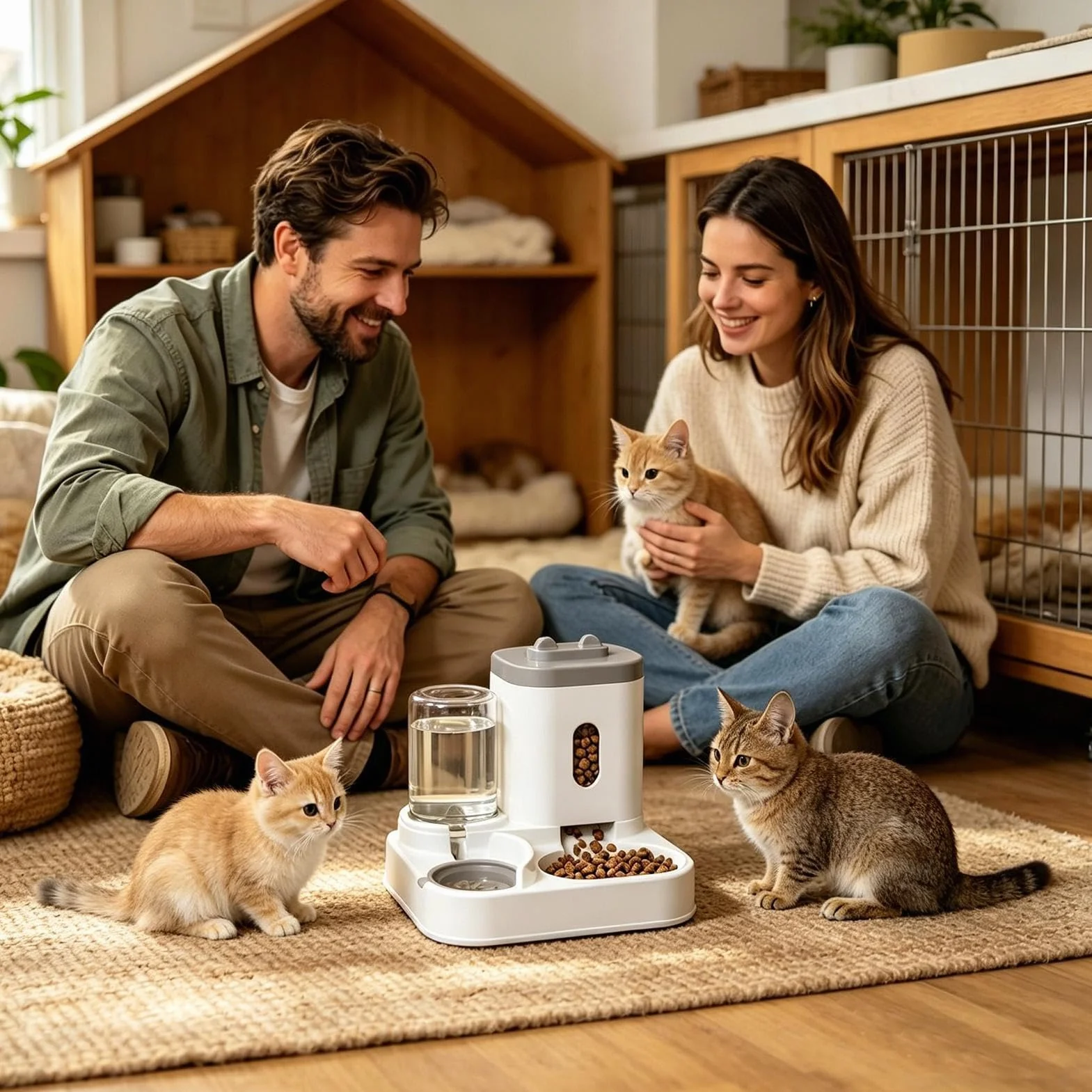 Comederos Automático para Gatos - Dispensador De Agua Y Comida para Mascotas 2 En 1 | Dispensador Inteligente De Comida para Gatos Automático para Interiores para Perros Y Gato Pequeños (Gris)
