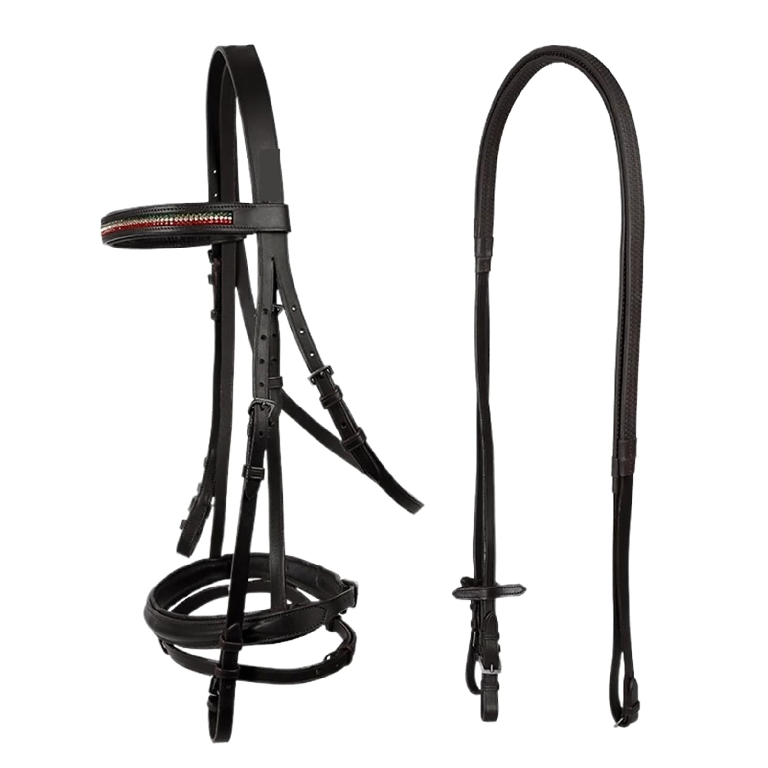 Riendas de Caballo Brida de Diamante Brida de Cuero Color marrón con riendas de Goma con tapón para Caballos(Black S)