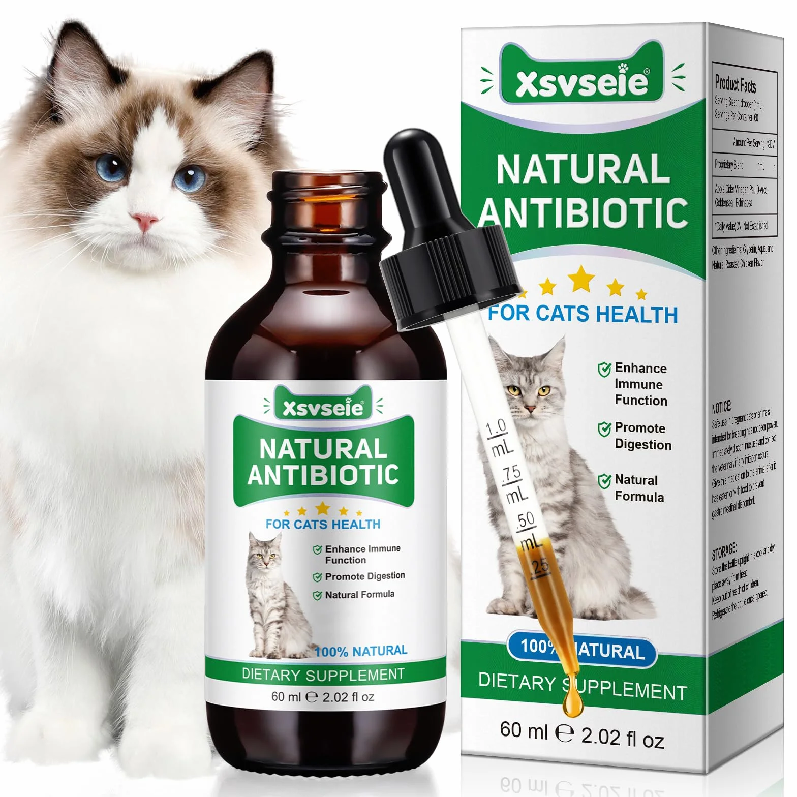 Antibióticos Naturales para Gatos, Antibióticos para Gatos, AntibióTico Natural para Gatos cistitis, Apoyo inmune y Cats Allergy Itch Relief, Health Supplies Cat UTI Antibióticos, 60 ml