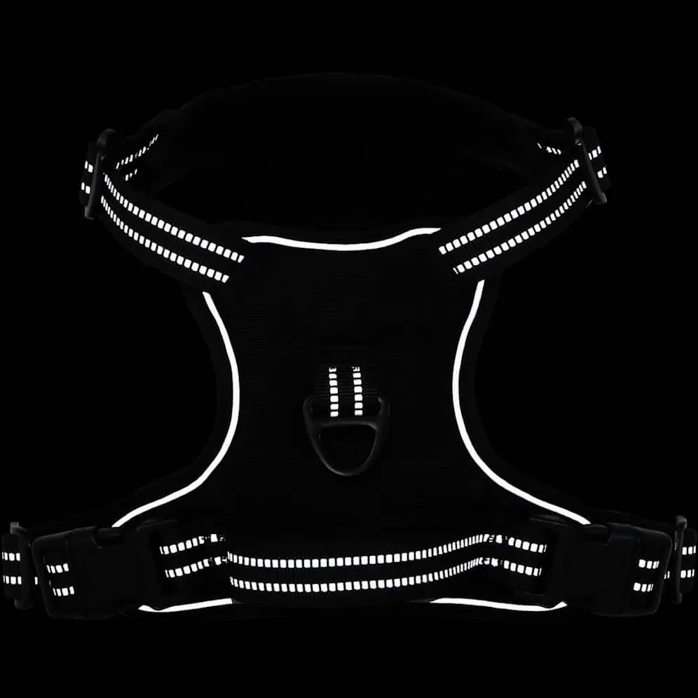 Arnés reflectante ajustable negro XL de poliéster con 4 correas, 2 anillos de correa y mango de seguridad para cachorros, paseos, entrenamiento y uso al aire libre