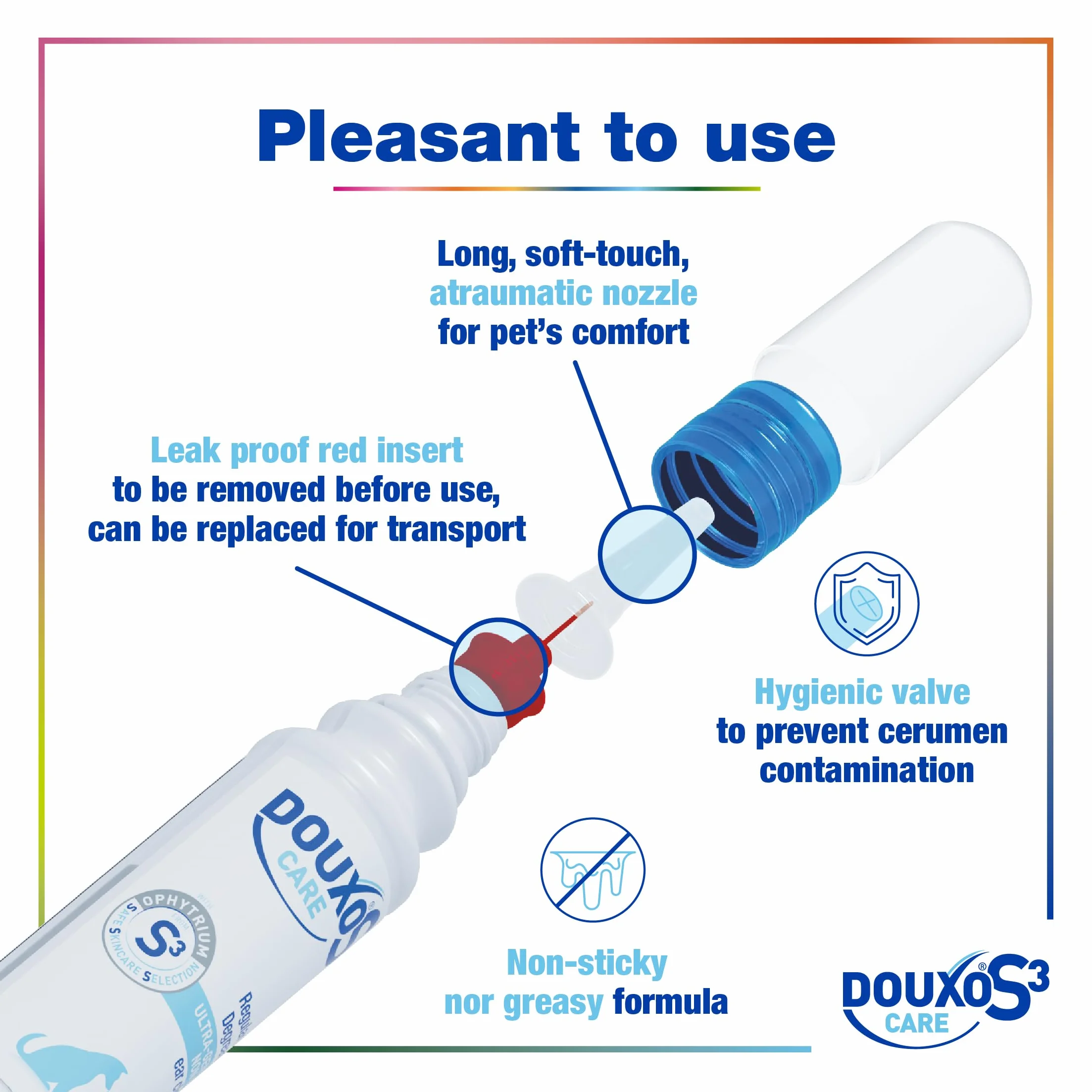 DOUXO® Limpiador de oídos S3 CARE de 120 ml, recomendado por veterinarios y clínicamente probado, para perros y gatos, uso suave, regular, limpia y elimina la cera, calma, protege e hidrata las orejas